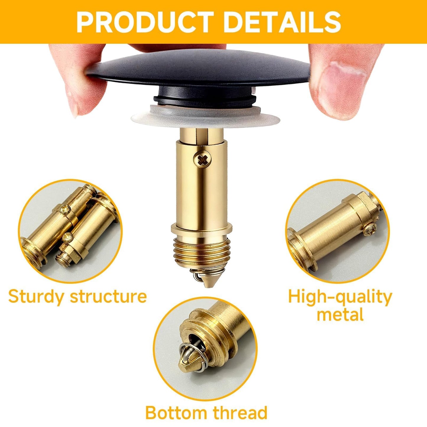 2PCS Basin Pop Up Click Clack, Pop Up Sink Plug Replacement Basin Plug Internal Spring Brass Plug Bolt Click Clack Plug Replacement for Most Sink