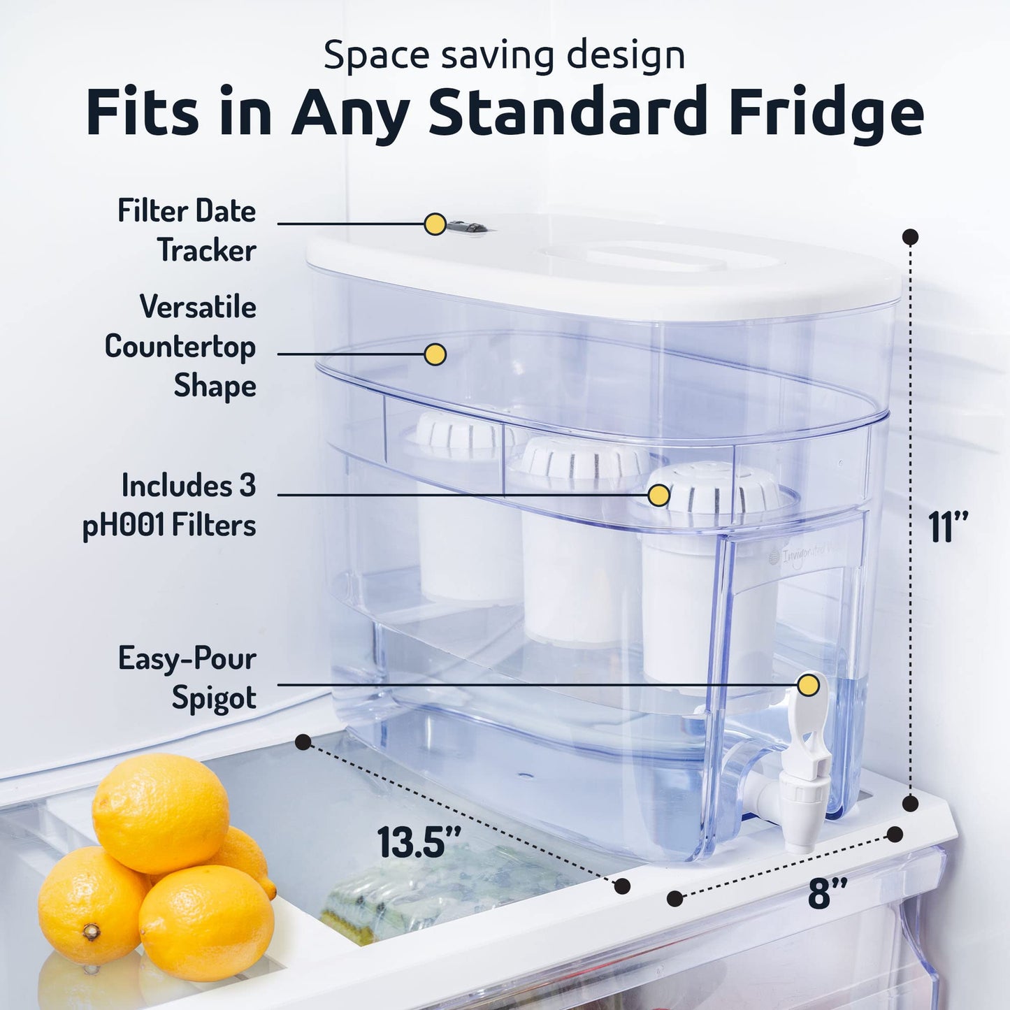 pH Recharge 3F Alkaline Countertop Water Filter Dispenser - 3.3 Gallons Water Jug Dispenser - Removes Fluoride Chlorine & Impurities - Improves Water