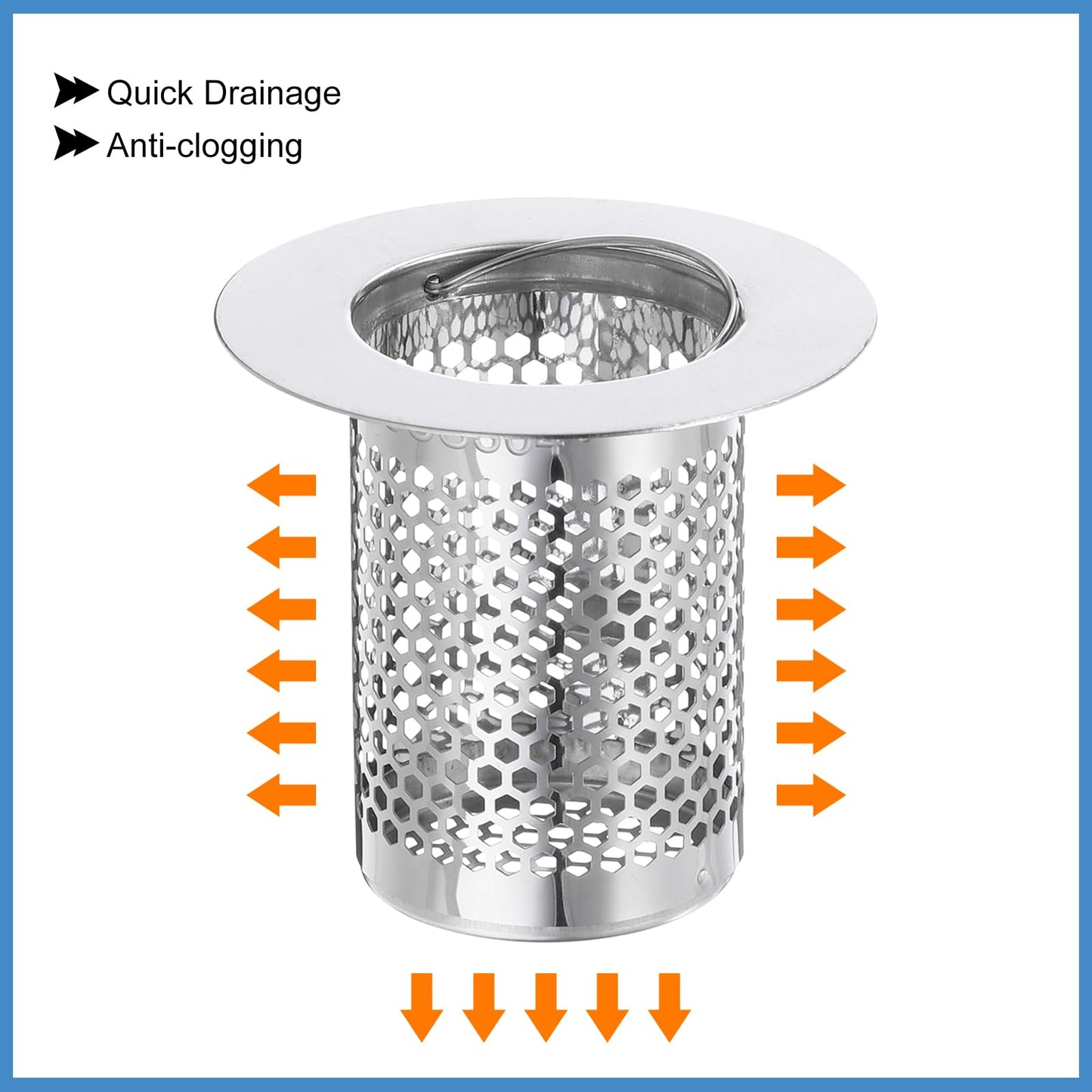sourcing map 4 Pack Shower Drain Strainer, 2" x 2" 304 Stainless Steel Floor Drain Strainer Deep Sink Hair Catcher for Kitchen Bathroom Balcony Floor