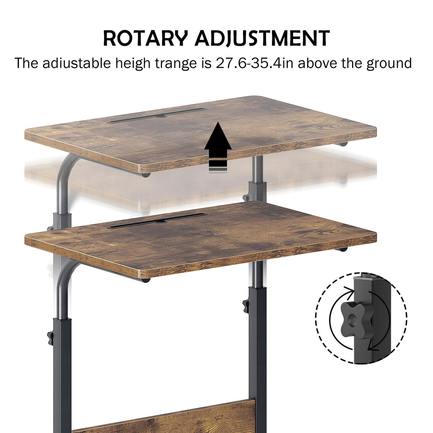 sogesfurniture Height-adjustable laptop table, computer desk with tablet slot, 60 x 40 cm, PC table, sofa table, care table, side table with wheels
