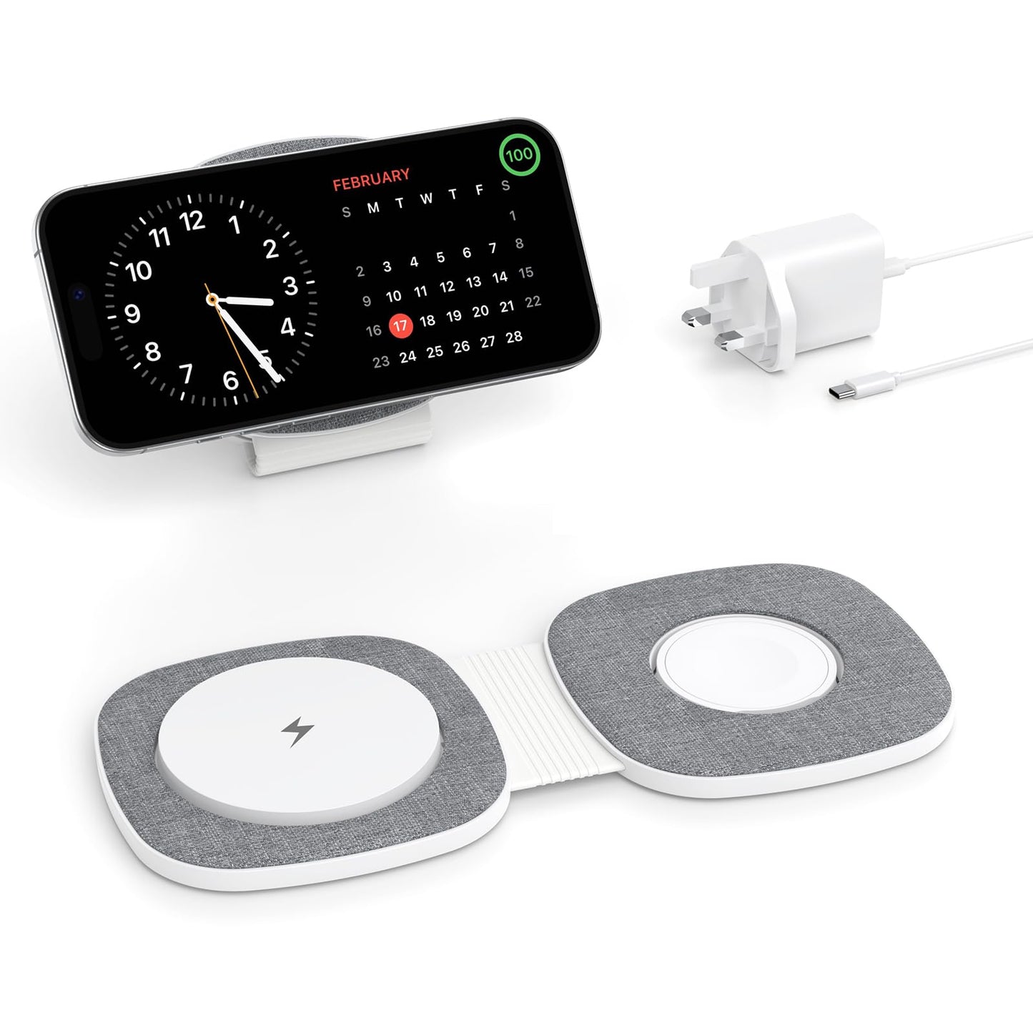2 in 1 Foldable Wireless Charger for MagSafe Charging Station for Apple iPhone Air/17/16/15/14/13/12 Series, for Apple Watch