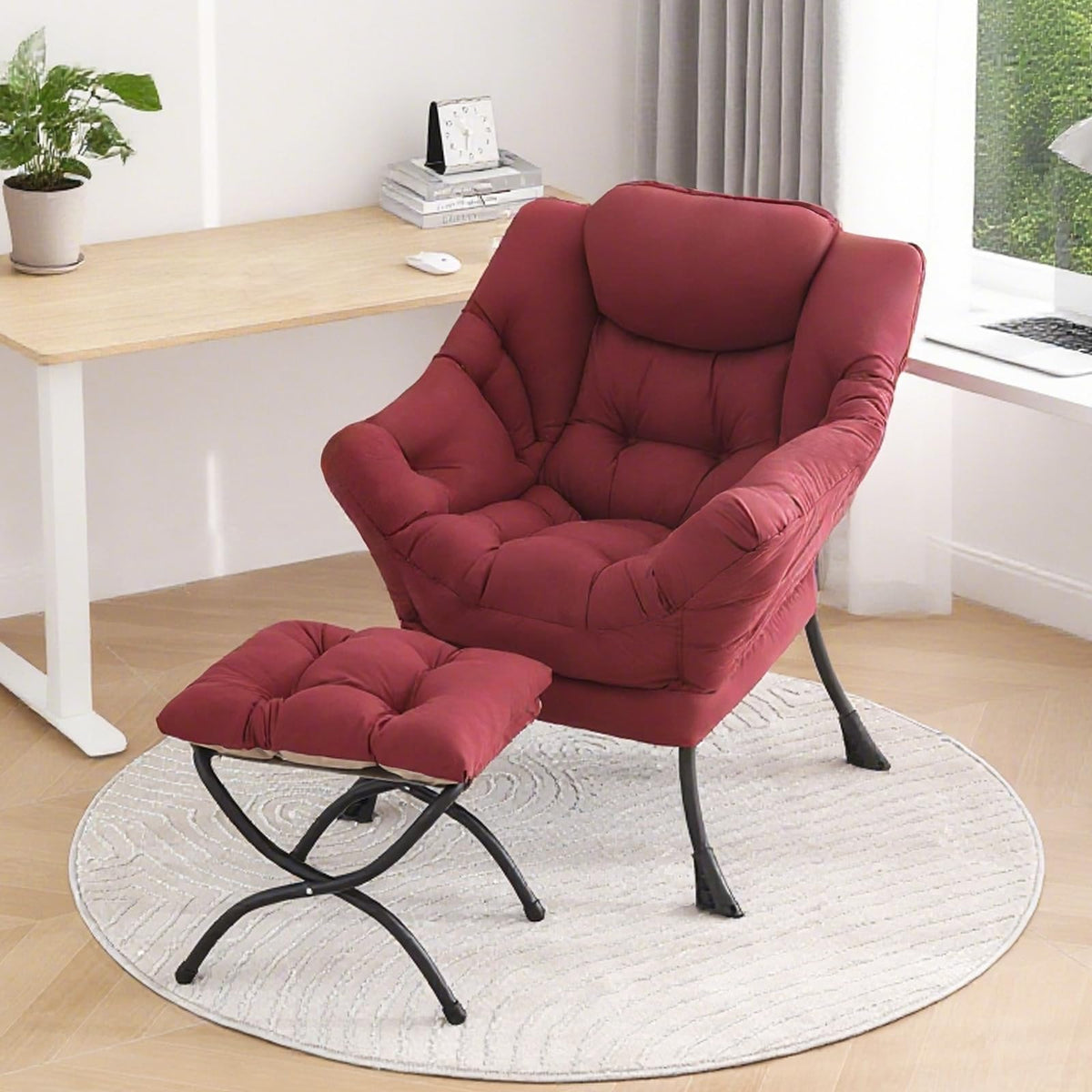 YOTATING Modern Lazy Chair with Ottoman, Accent Contemporary Lounge Leisure Upholstered Sofa Set with Armrests and a Side Pocket