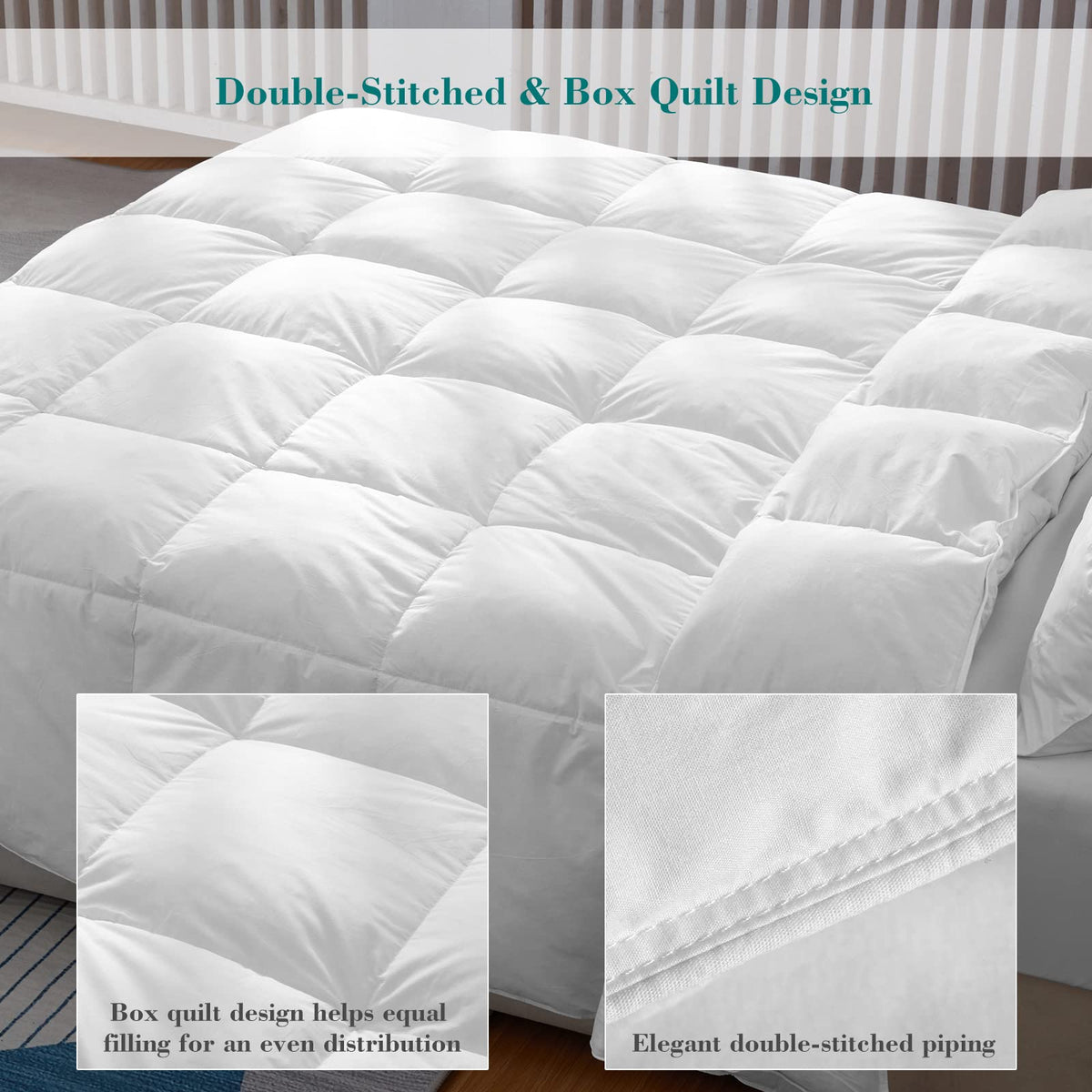 Threads For Bed 13.5 tog King Size Duvet Cotton Cover, Feather and Down Super Warm Duvet with Double Stitch with Piping and Box Quilting, Machine