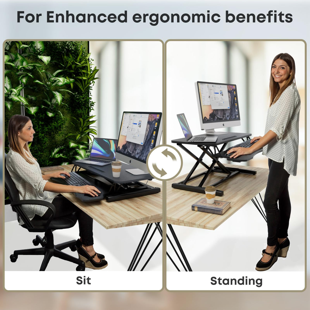 PUTORSEN 32 inch Standing Desk Converter, Height Adjustable Sit Stand Desk Converter for PC Computer Screens, Ergonomic Adjustable Desk Riser with 31