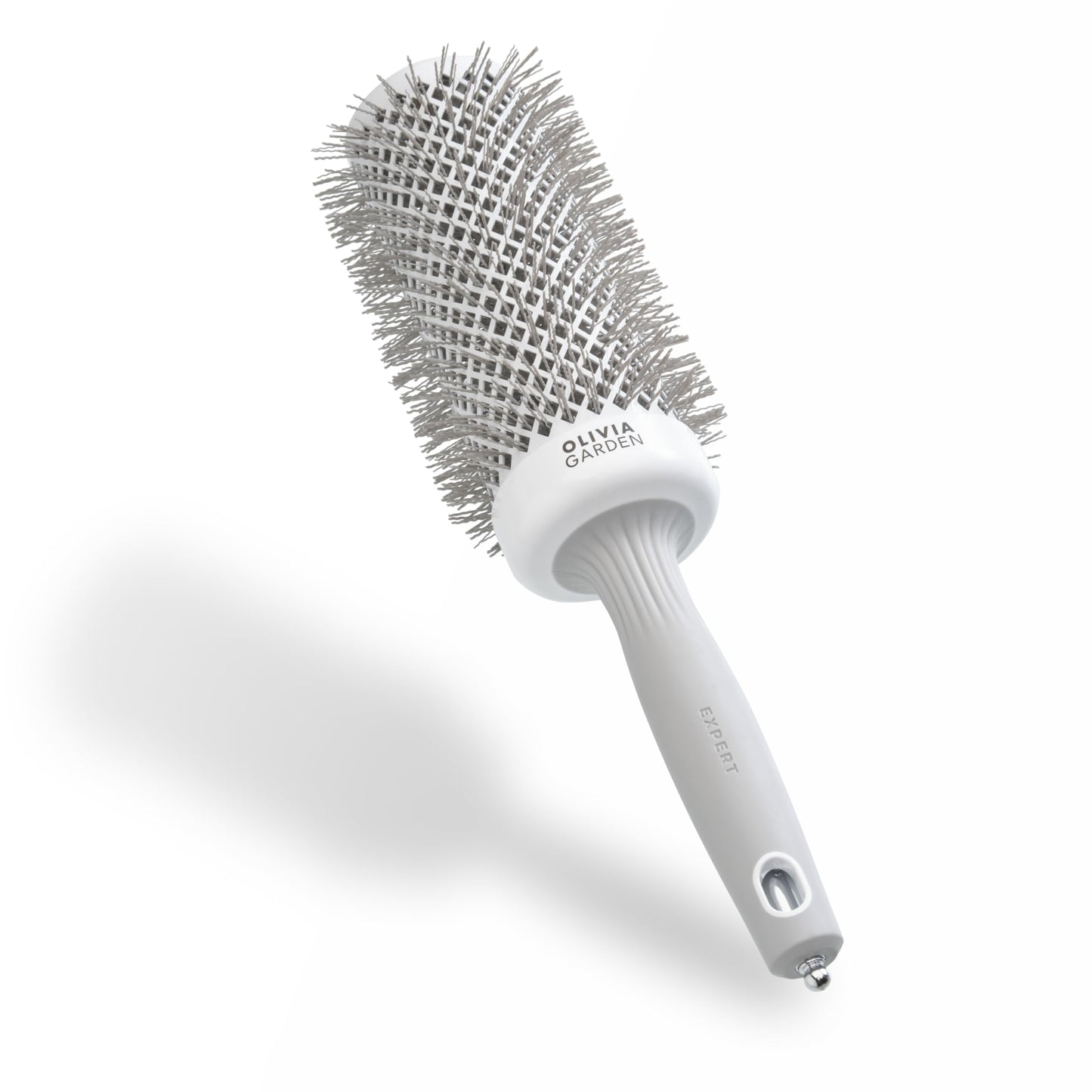 Olivia Garden Expert Blowout Speed ? White & Grey - 55 - Ceramic Coated Round Brush with Extra Long Barrel for 25% Faster Blowouts