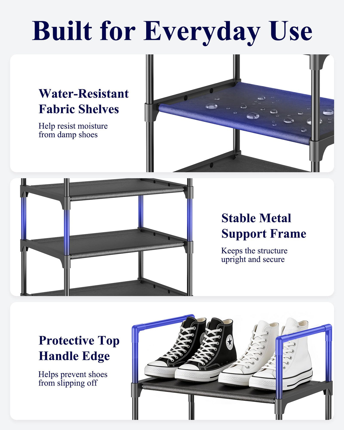 Kitsure Tall Shoe Rack for Narrow Space, 43.0cm Wide - 10 Tier, Black