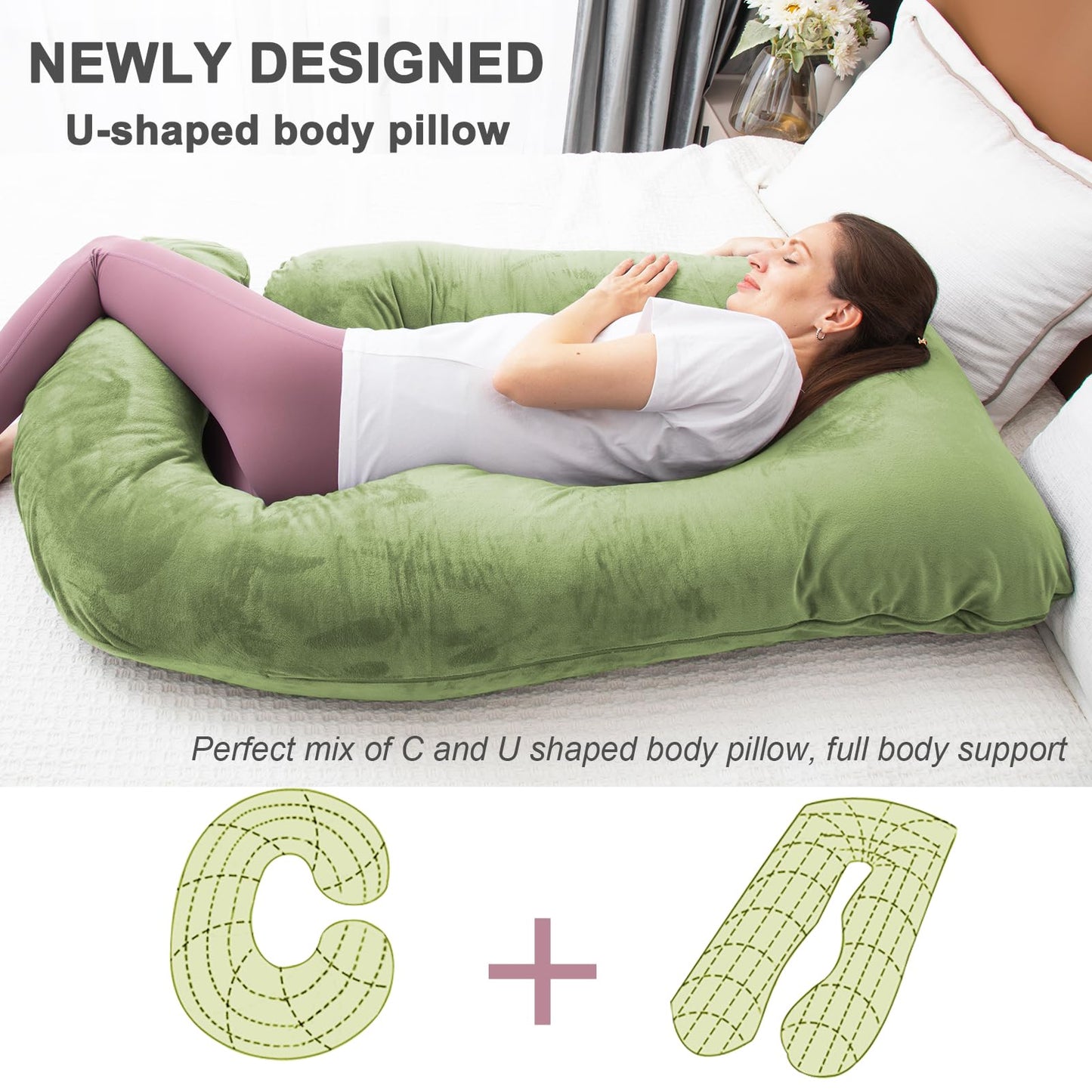 TaiBest U Shaped Full Body Pregnancy Pillow with Removable Cover for Maternity Women,Pregnancy Pillows for Sleeping,Support for Back, Legs, Belly,55
