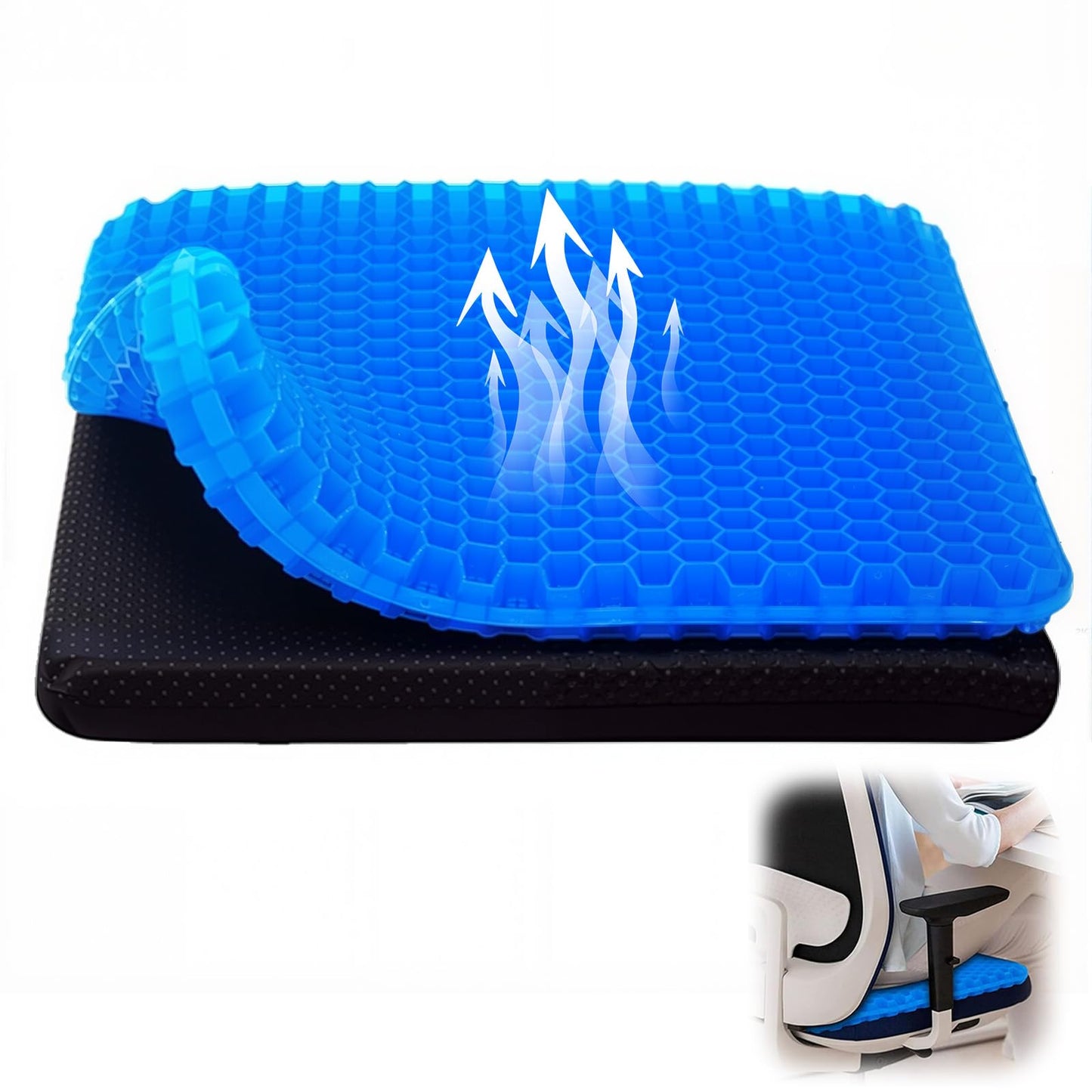 Gel Seat Cushion, Large Gel Seat Cushion for Long Sitting with Non-Slip Covers, Breathable Honeycomb Cushion Pressure-Relieving for Office Chair/Car