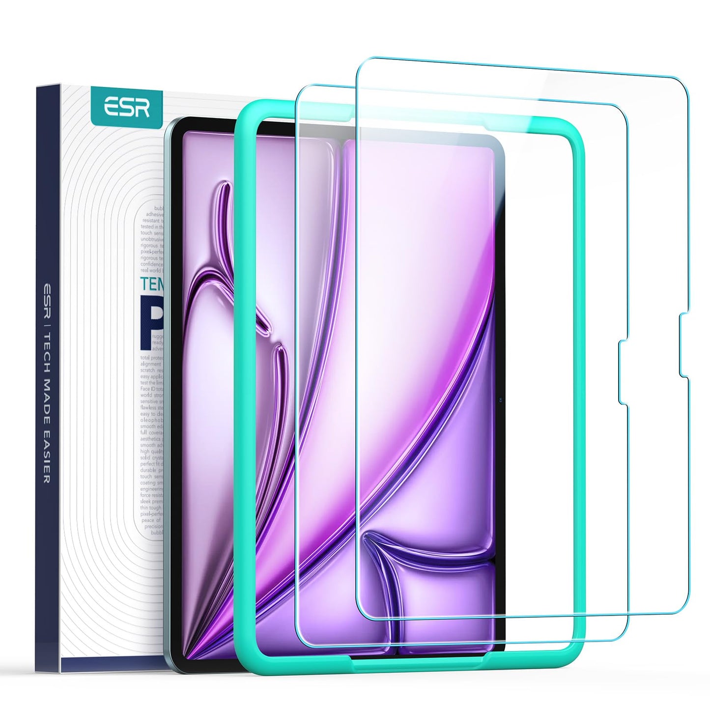 ESR 2 Pack Screen Protector for iPad Air 13 Inch M3/M2 (2025/2024), 9H Ultra-Hard Tempered Glass Film Guard with Alignment Frame, Anti-Scratch, HD