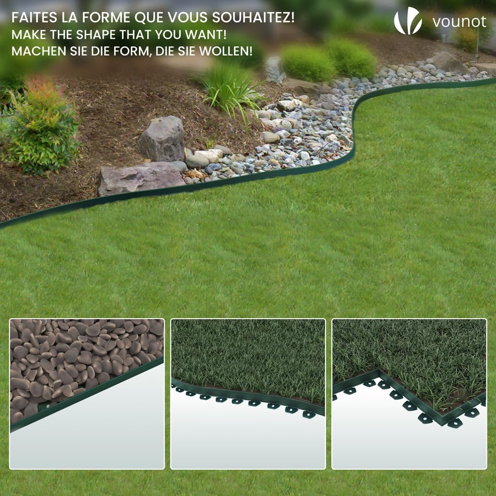 VOUNOT? 40m Flexible Lawn Garden Edging Border, Plastic Grass Path Edging with 80 Reinforced Securing Pegs, Height 5cm, Green