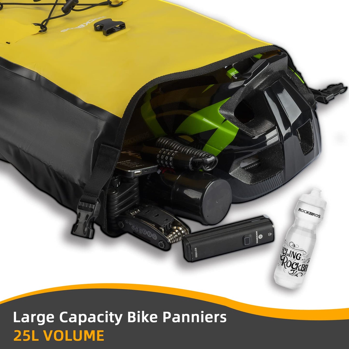 ROCKBROS Bike Pannier Bag 25L-32L 100% Waterproof Rear Rack Bike Bag Bicycle Bag for Rear Carrier Bike Handbag for Cycling Touring Travelling