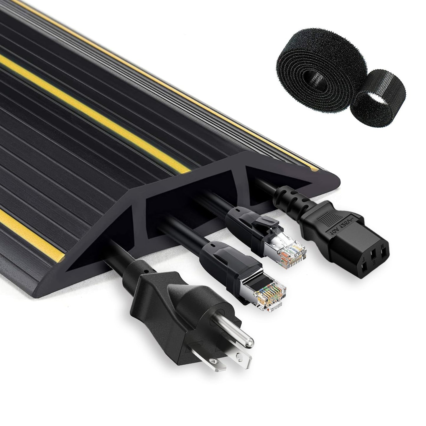 3 Cord Channels Cable Protector, 6 Ft (1.8 M) Floor Cable Cover with Fastening Wire Organizer?Flexible Cuttable Wire Hider Kit Ideal for Office, Home,