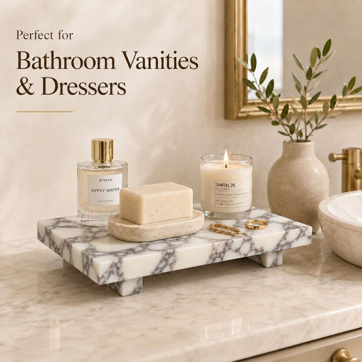 Marble Pedestal Tray for Perfume, Jewelry & Vanity Organizers