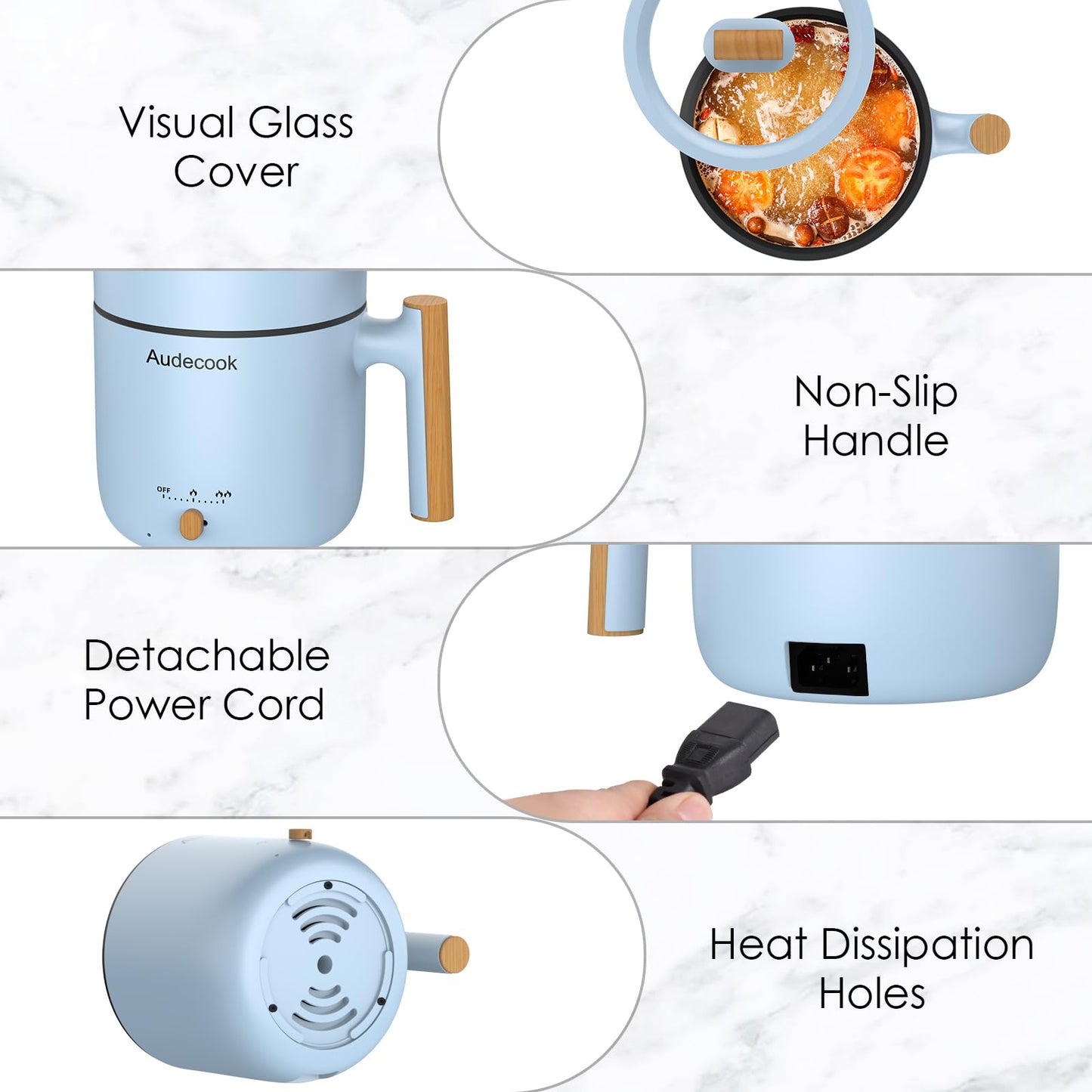 Audecook Hot Pot Electric with Steamer, 1.8L Portable Mini Travel Cooker, Multifunctional Non-Stick Electric Skillet for Stir Fry/Stew/Steam, Perfect