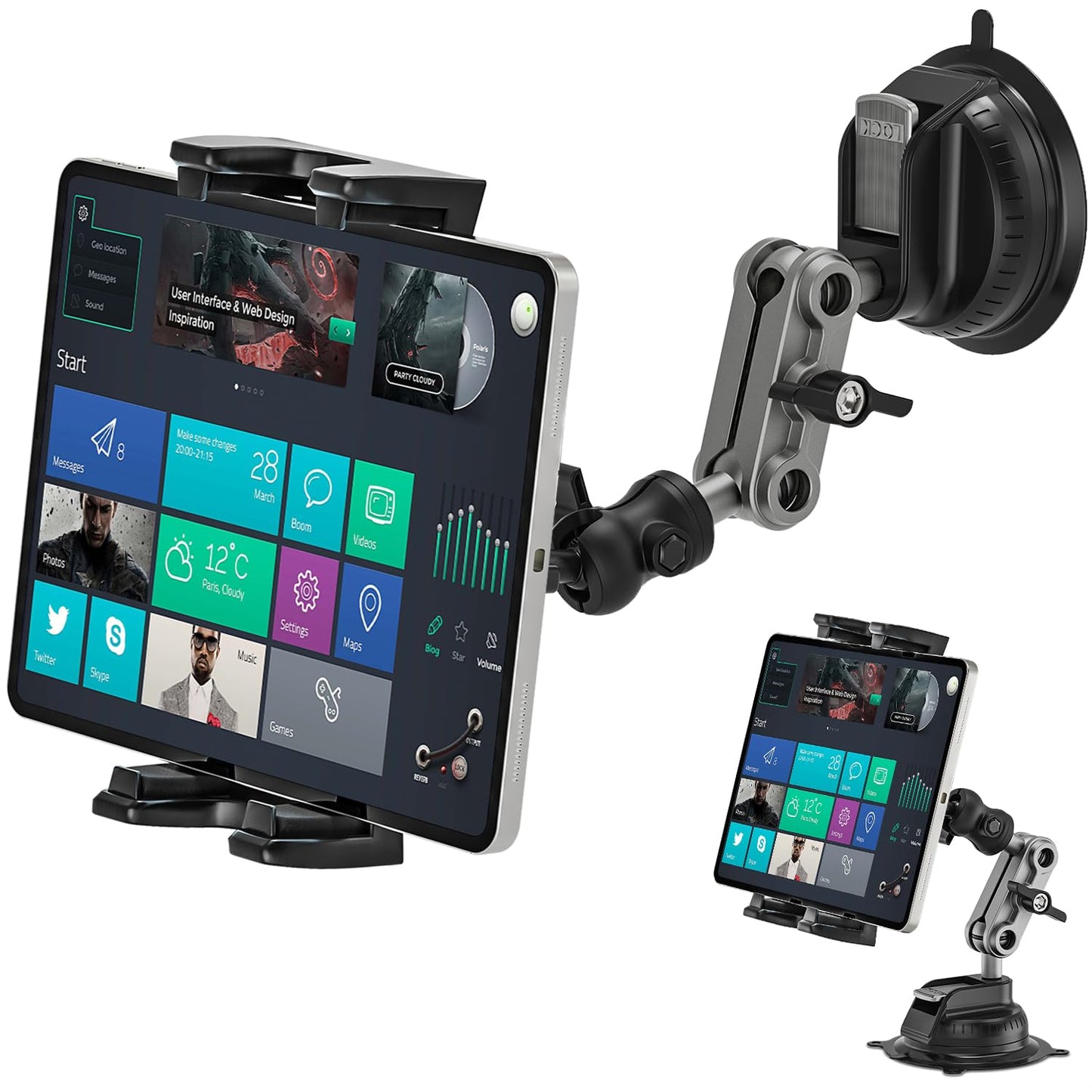 Asaiy Tablet Holder for Car, 360? Rotate Adjustable iPad Holder, Car Tablet Holder Dashboard with Washable Suction Cup, Compatible with All 4.7-11"
