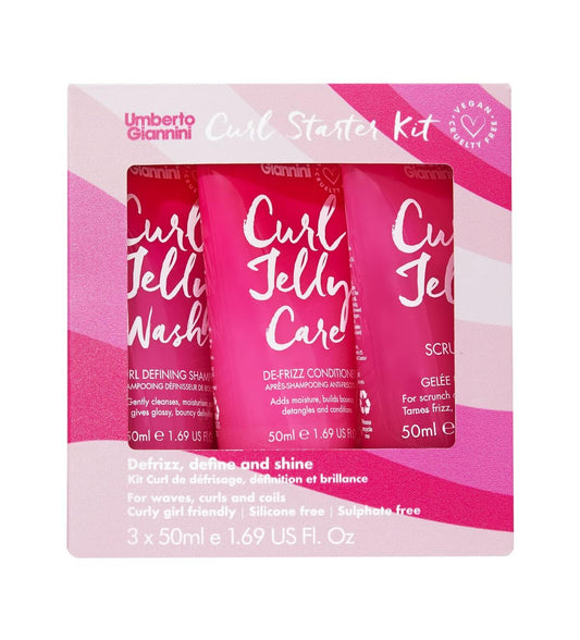 Umberto Giannini Curl Jelly Starter Kit - 3 x 50ml Curl Scrunching Jelly, Wash Shampoo & Care Conditioner