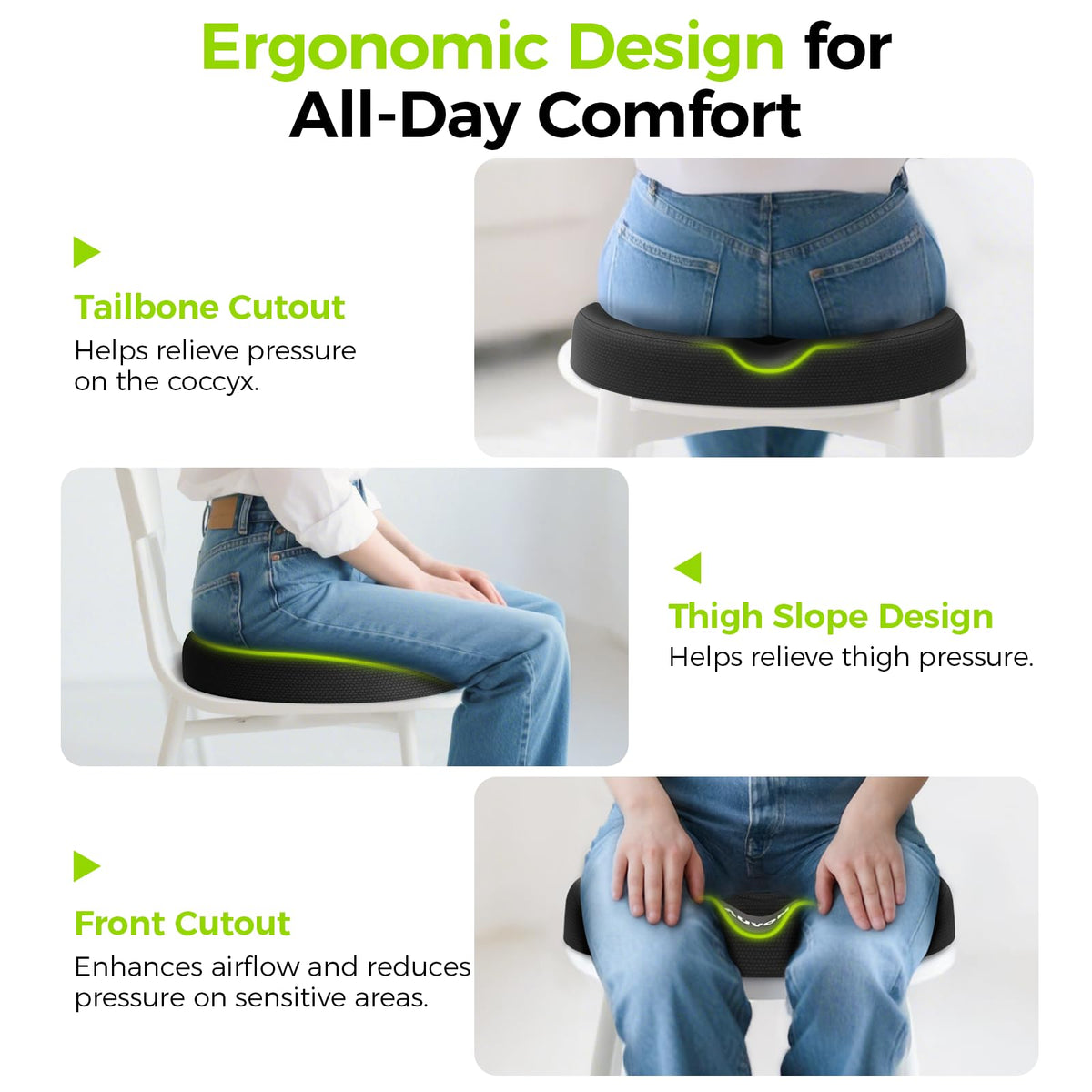 AUVON Donut Cushion for Hemorrhoid & Tailbone Pain Relief, Dual-U Design