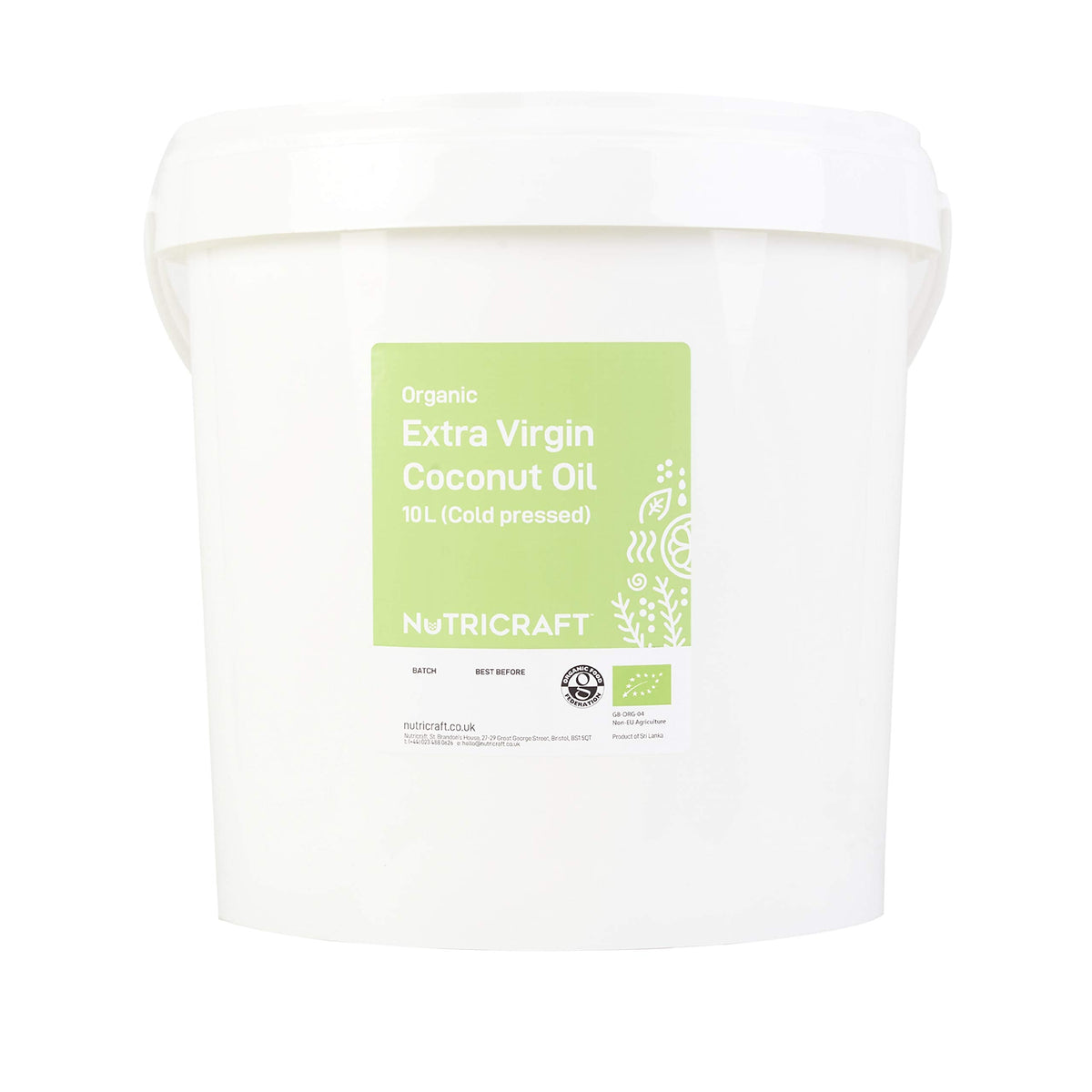 NutriCraft Organic Extra Virgin Cold-Pressed Coconut Oil - 10L bucket for bulk, wholesale, Pure Raw Coconut Oil for Cooking, Baking, Hair, Skin,