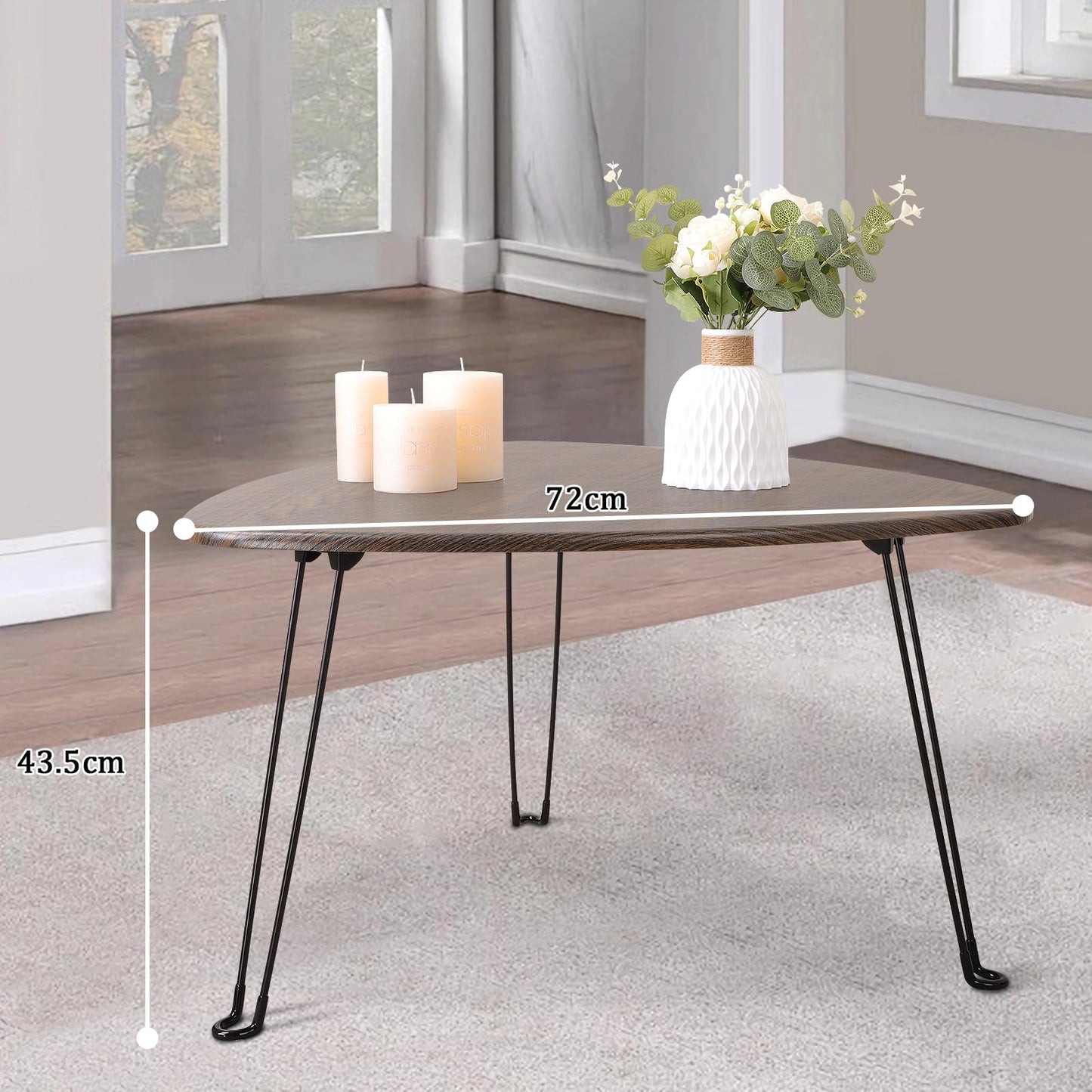 FEUFOAM Folding Coffee Tables for Small Spaces Foldable Industrial Sofa Center Table Triangle Design Wood Framed Coffee Table Mid Century Rustic