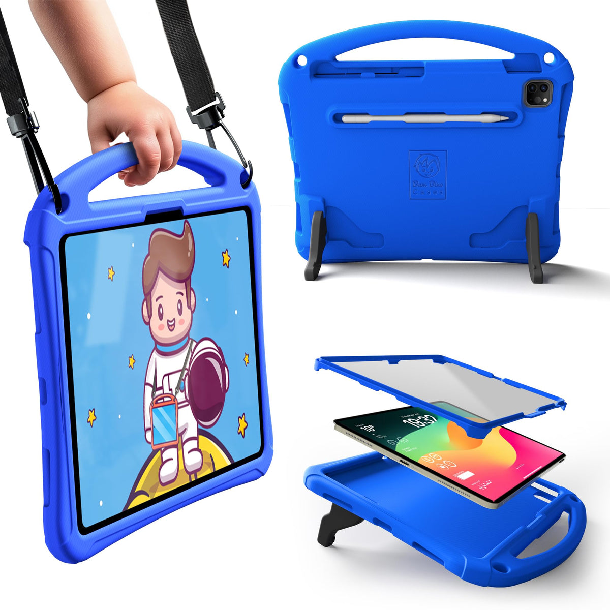 Bam Bino Space Suit Rugged Kids Case for Apple iPad Pro 13 M4, iPad Air 13 M2/M3 (2024/2025) Case for Kids with Built-in Screen Protector, Handle,