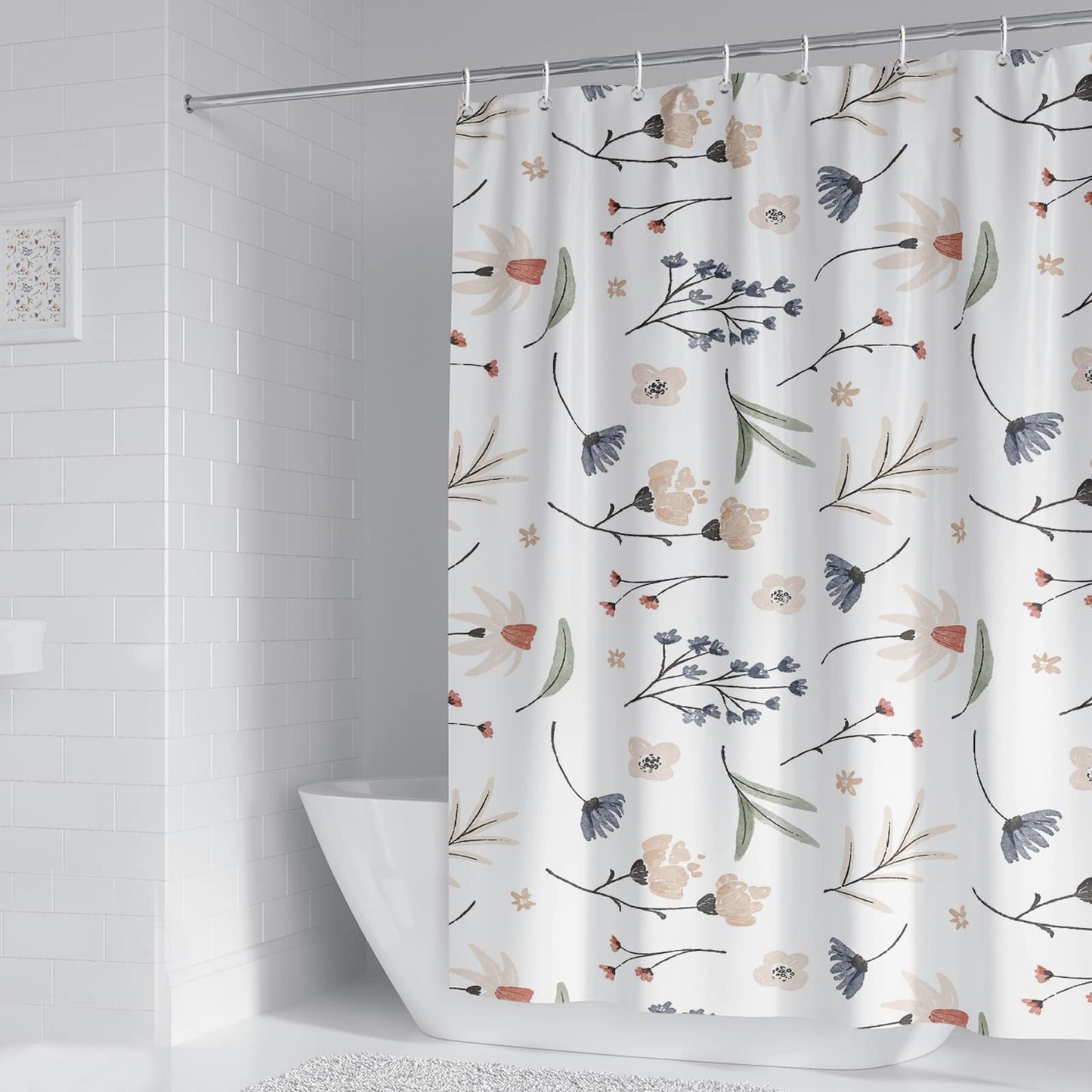 BANLMEYD Shower Curtain Mould Proof Resistant Waterproof Floral Bathroom Curtains with 12 hooks Quick-Drying Weighted 180x180cm (71x71Inch) Polyester