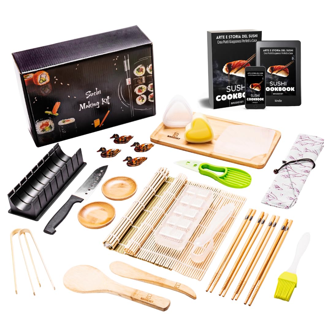 Brodevet 2026 New Sushi Kit, 29 Pieces Including Practical Guide, Cookbook, Recipe Book, Professional Sushi Kit, DIY for Beginners, with Placemats,