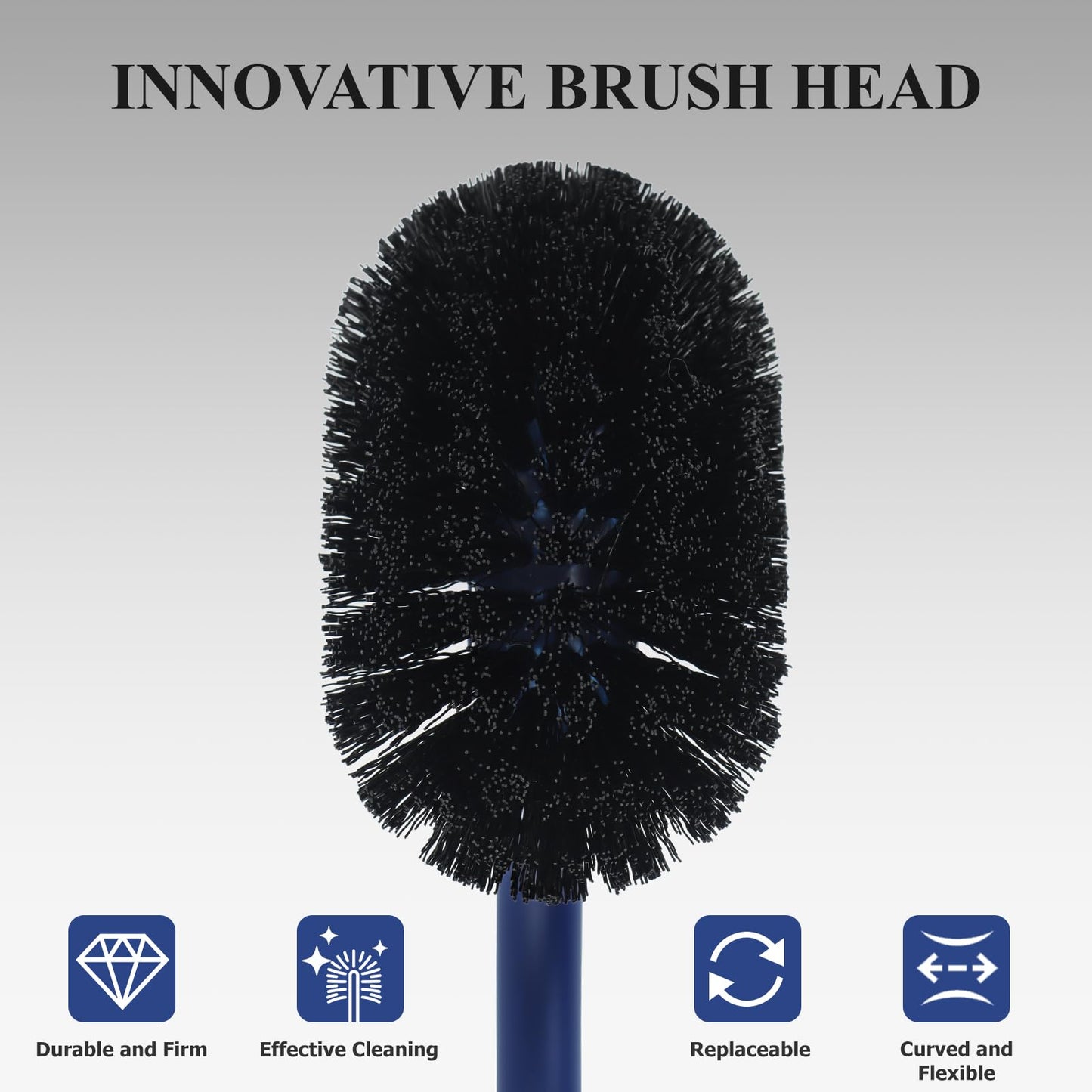 Toilet Brush, Toilet Brushes with Holders, Curved Toilet Brush with Edge Cleaner, Stainless Steel & Plastic Handle, Bathroom Cleaning Brush