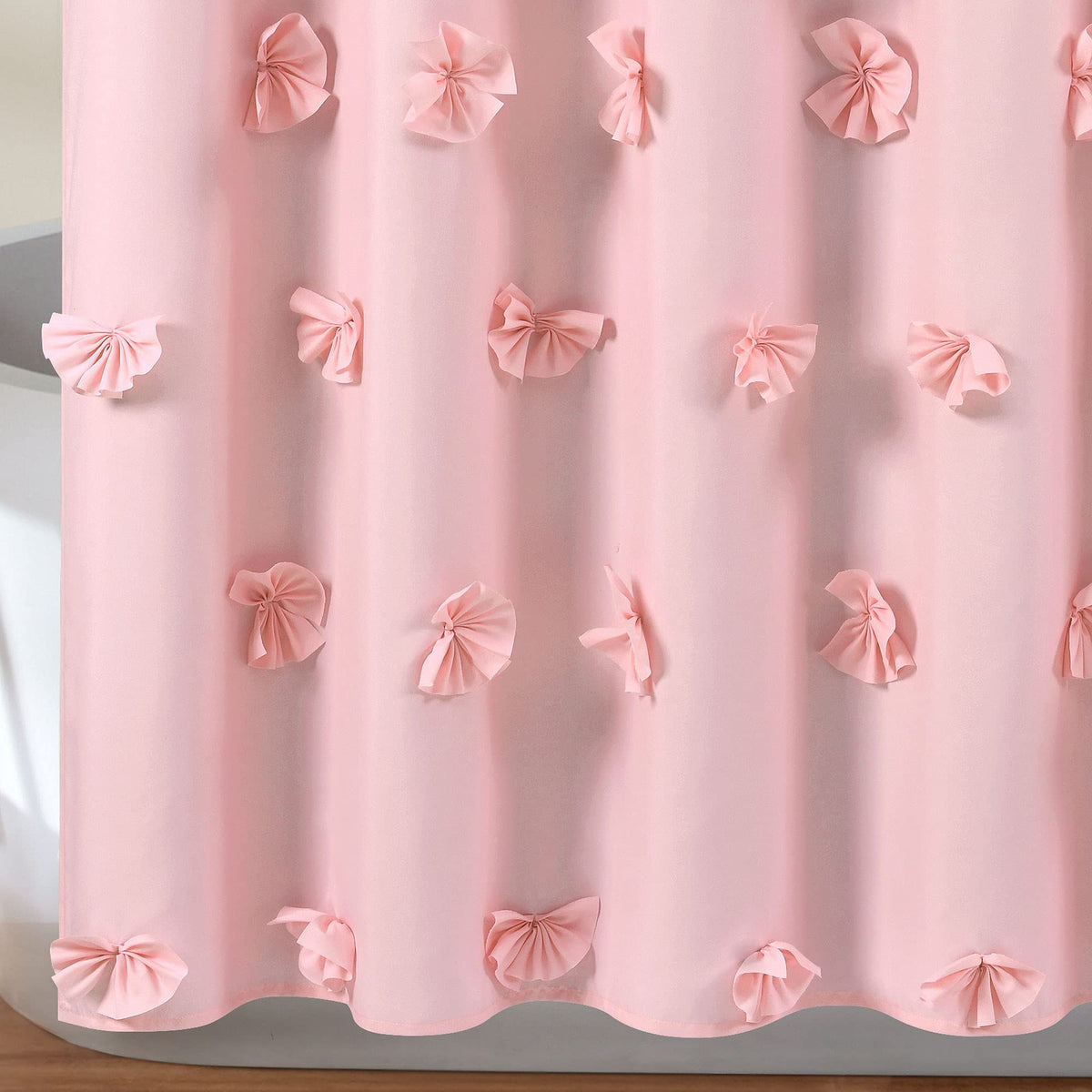 Lush Decor Riley Shower Curtain, 72" W x 72" L, Pink - Luxury Shower Curtain With Bows - Charming Texture