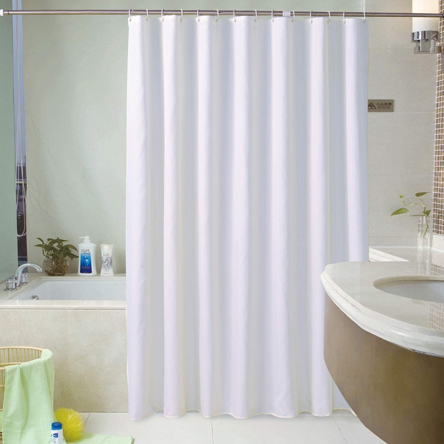 GONOVE Shower Curtain for Bathroom 240 x 200 cm Waterproof Thicken Polyester Fabric Shower Curtain Liner White Washable Bath Curtain with Hooks,