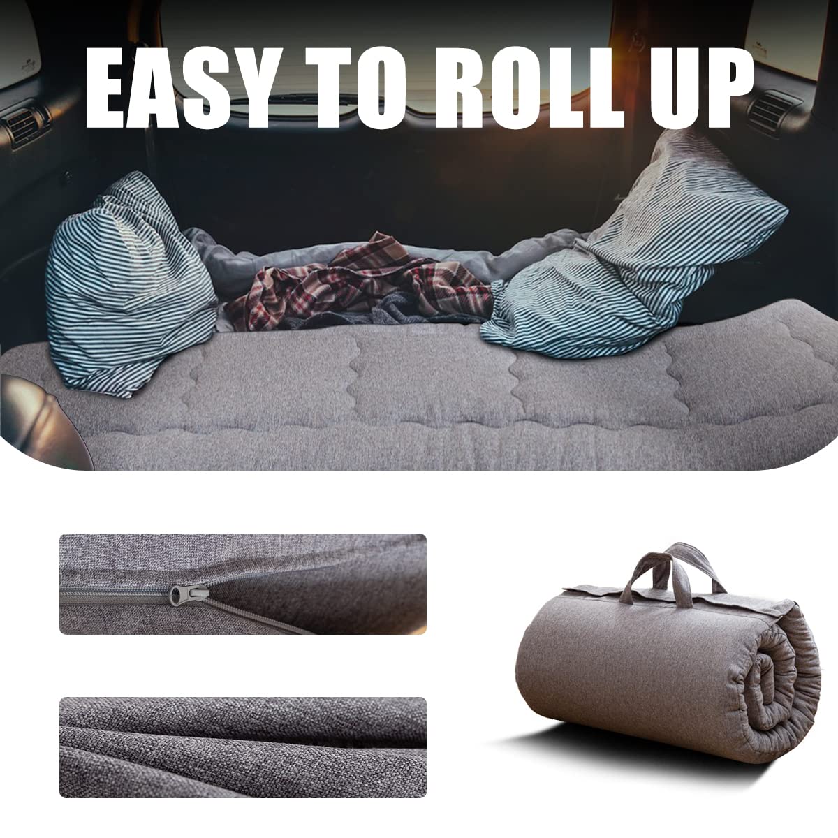 MAXYOYO Portable Foldable Futon Mattress, Hypoallergenic Fabric and High-Density Foam Mattress Pad with Handle and Zipper (Grey, 90x190 cm)