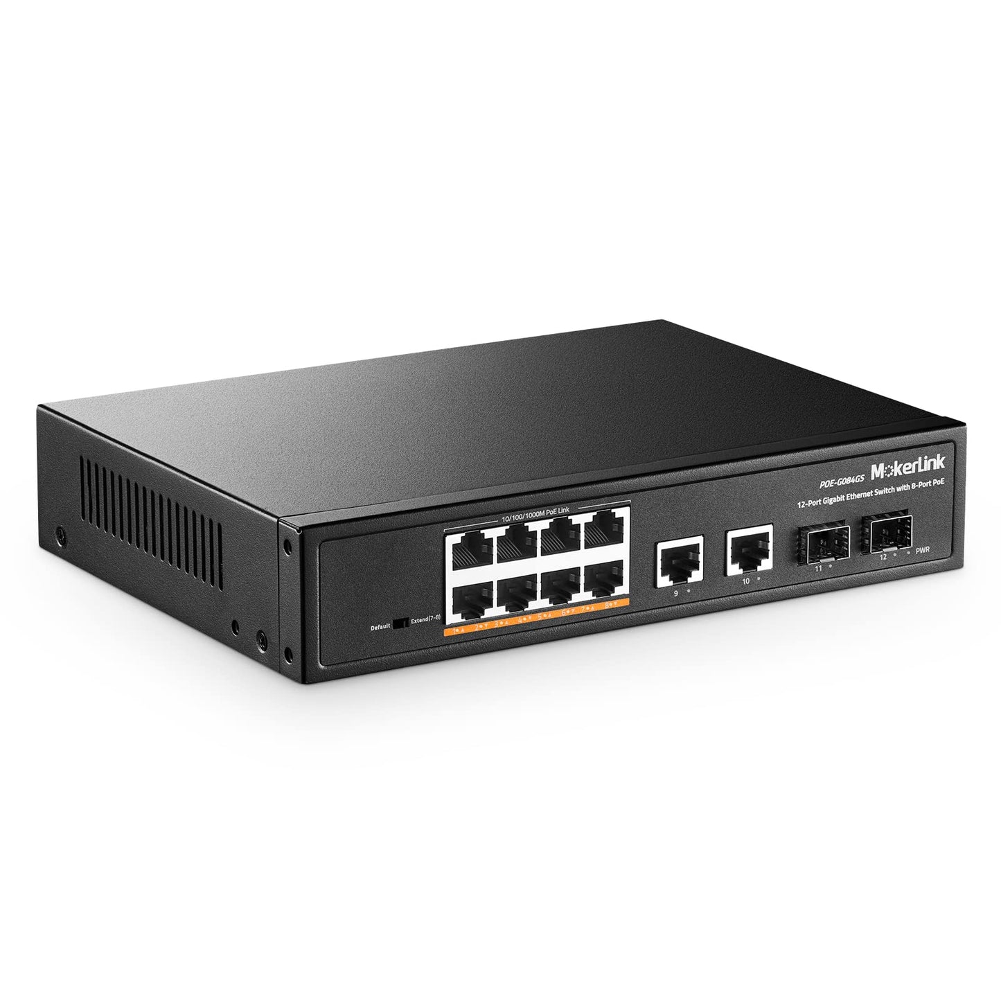 MokerLink 12 Port Gigabit PoE Switch, 8 GE PoE+, 2 GE Uplink, 2 Gigabit SFP, 120W 802.3af/at PoE, Fanless Plug & Play Ethernet Switch