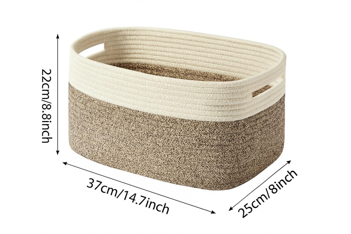 Large Handmade Cotton Rope Storage Basket with Handles - Nordic Style for Home, Toys Nursery Decor, Skin Care & Desktop Organizer