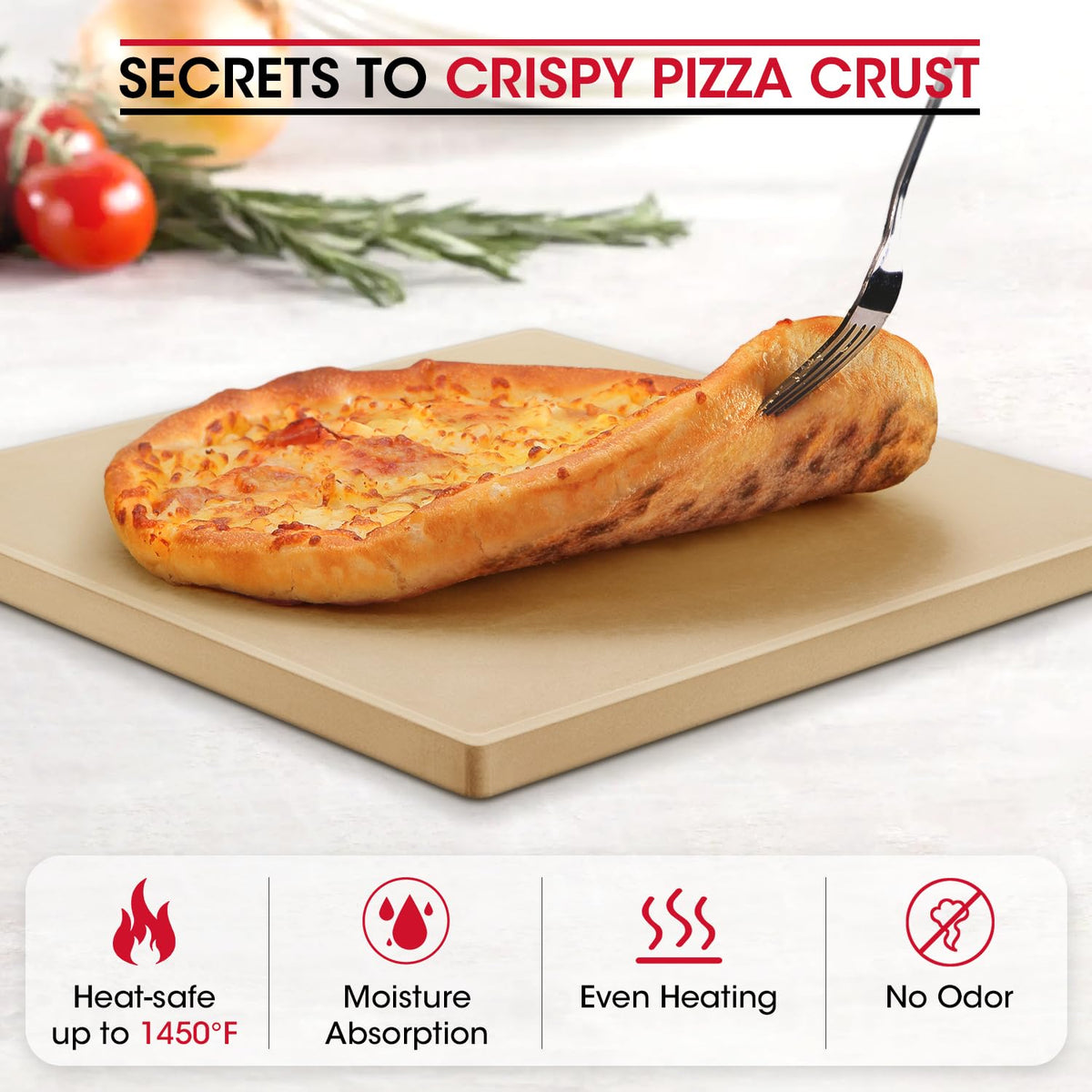 Unicook Square Pizza Stone 30.5cm, Heavy Duty Ceramic Baking Stone for Oven, BBQ and Grill, Ideal for Making Crisp Crust Pizza, Bread, Cookies and