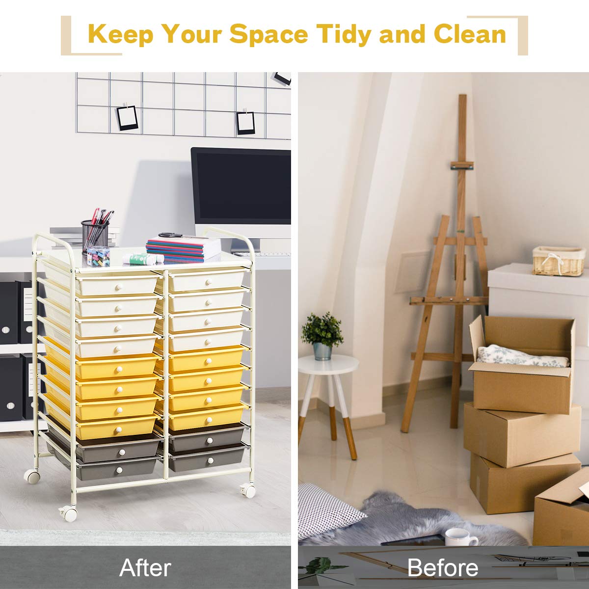 GiantexUK 20 Drawers Storage Trolley (Yellow)