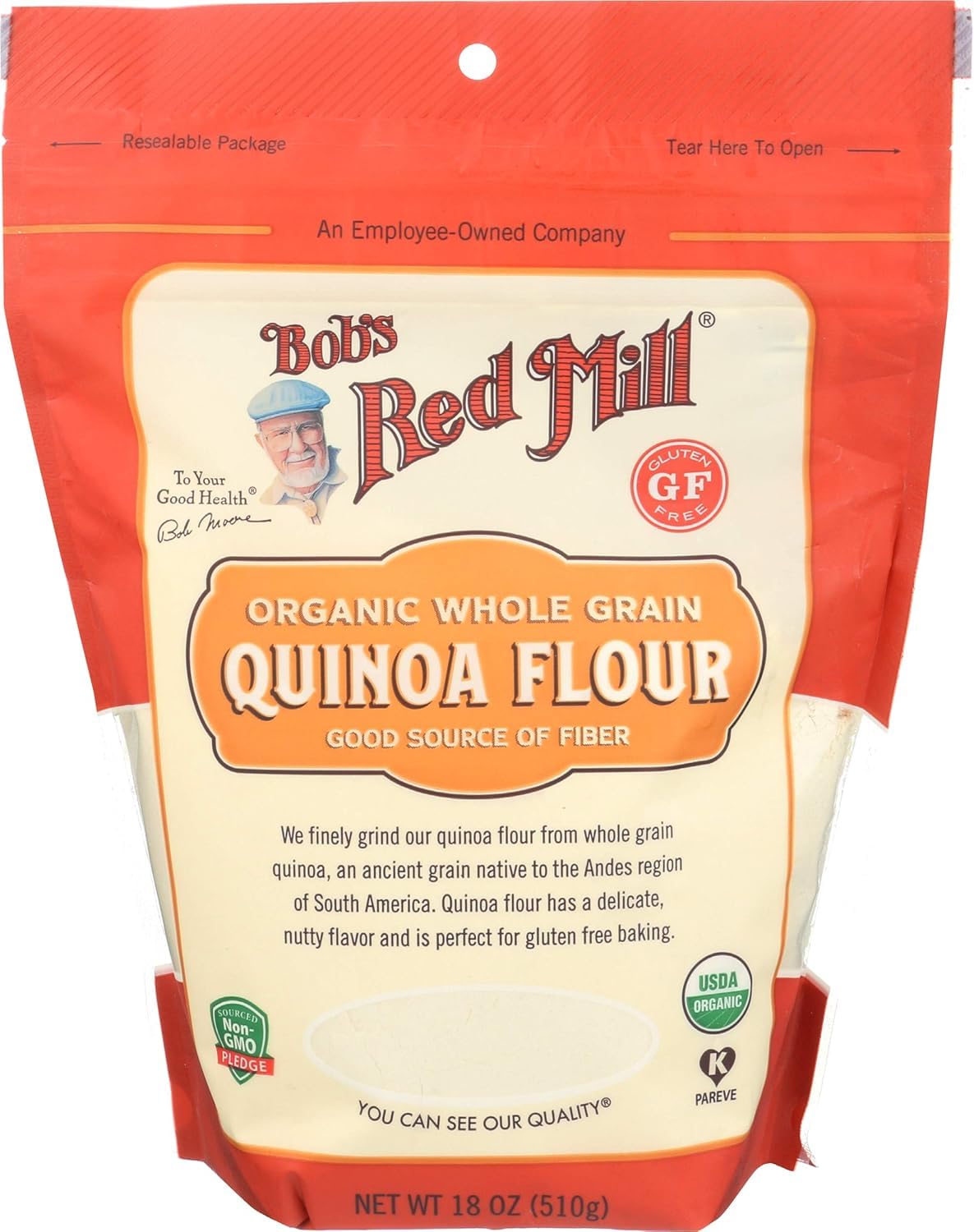 Bob's Red Mill Organic Quinoa Flour, 510g - Non GMO, Whole Grain, Vegan, Kosher