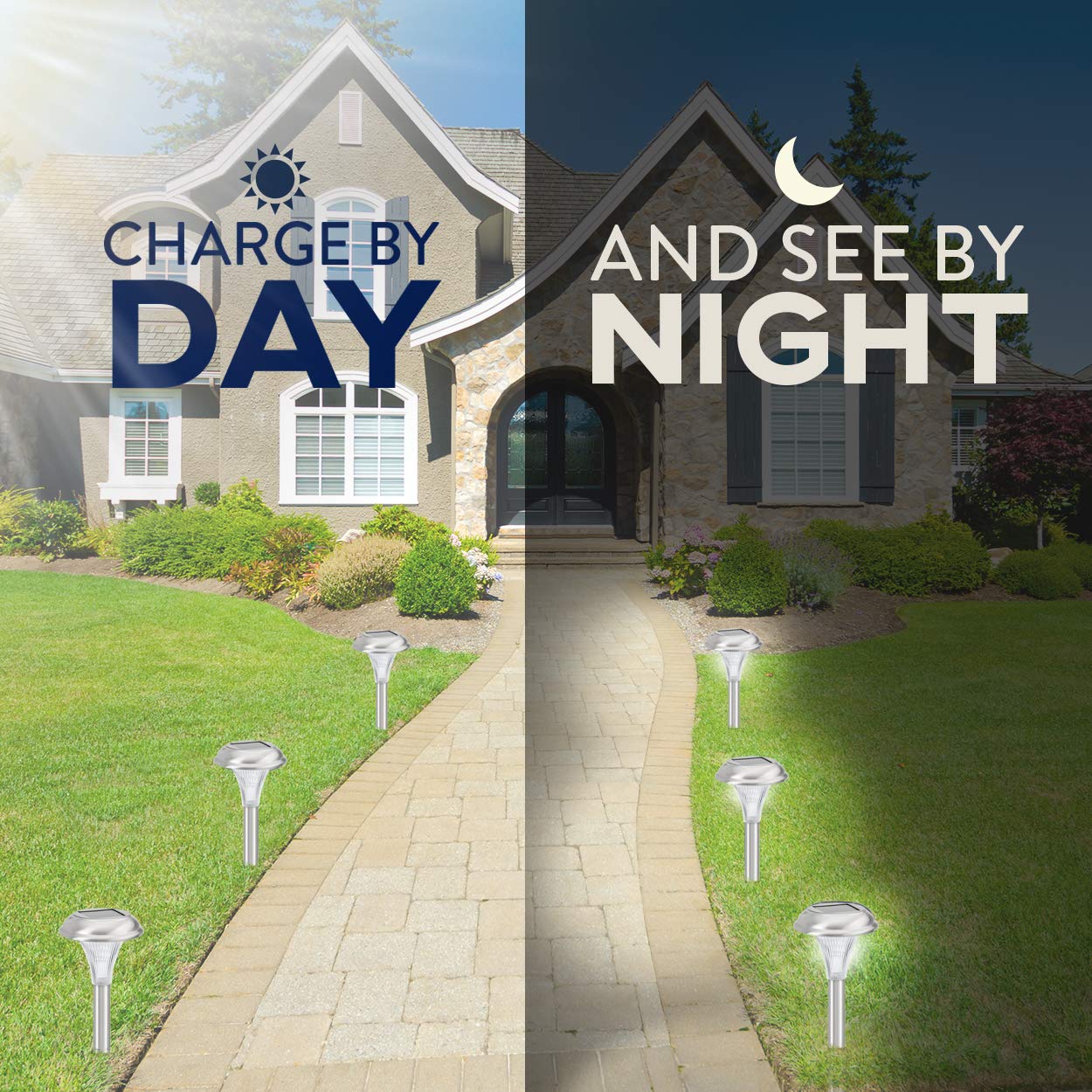Solar Garden Lights for Outdoor  8 Brightest Light Set - Beautiful Brushed Stainless Steel - Transform Your Paths, Garden, Flowerbeds and Drive -
