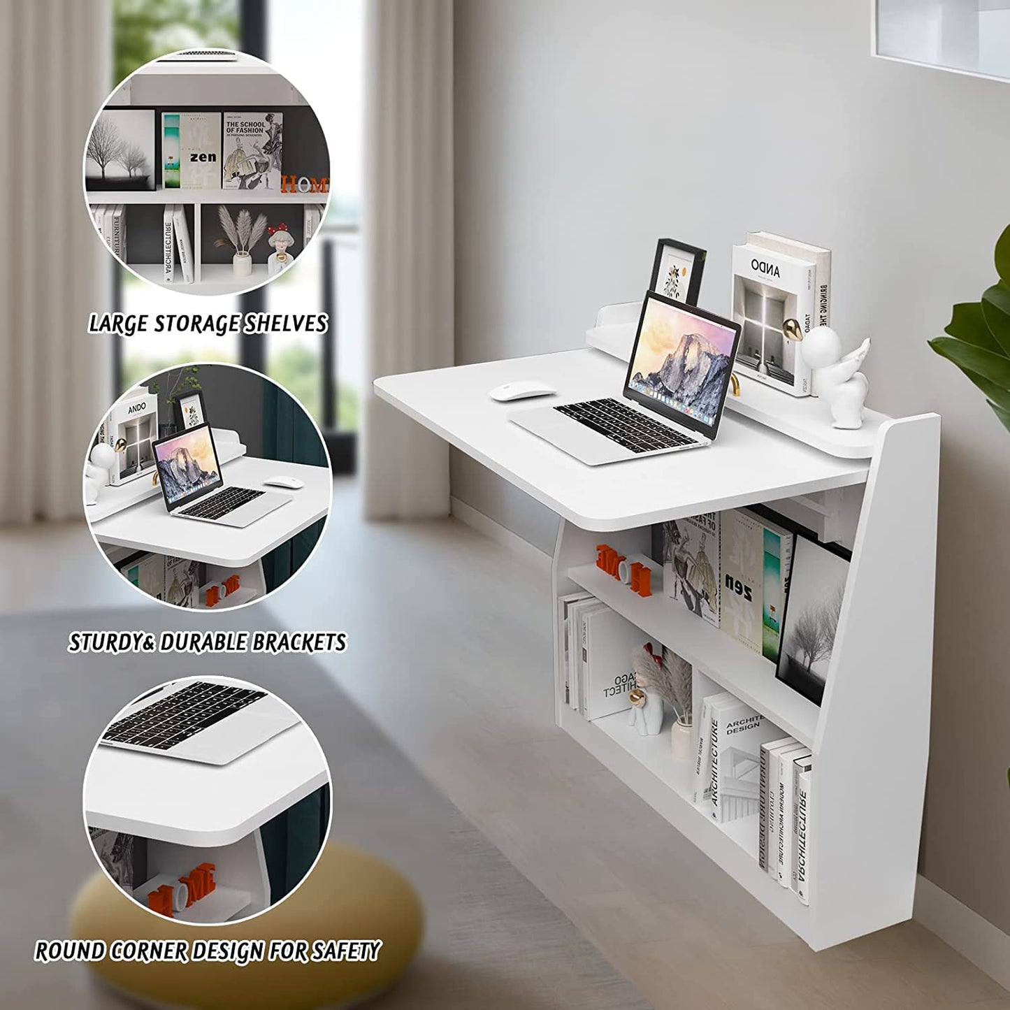 Pmnianhua Wall Mounted Drop-leaf Table, Wooden Laptop Desk, Foldable Hanging Table Shelf