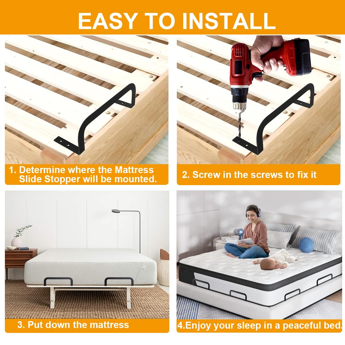 ANTEISI 2 Pieces of Mattress Slide Stopper,Mattress Holders to Keep Mattress from Sliding，Suitable for Adjustable Beds, Platform Beds
