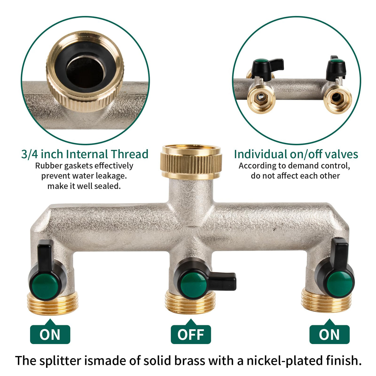 Tesmotor 4 Way Brass Tap Splitter, 3/4 Inch 4 Way Hose Tap Splitter with 4 Individual Valves for Garden Kitchen Faucet
