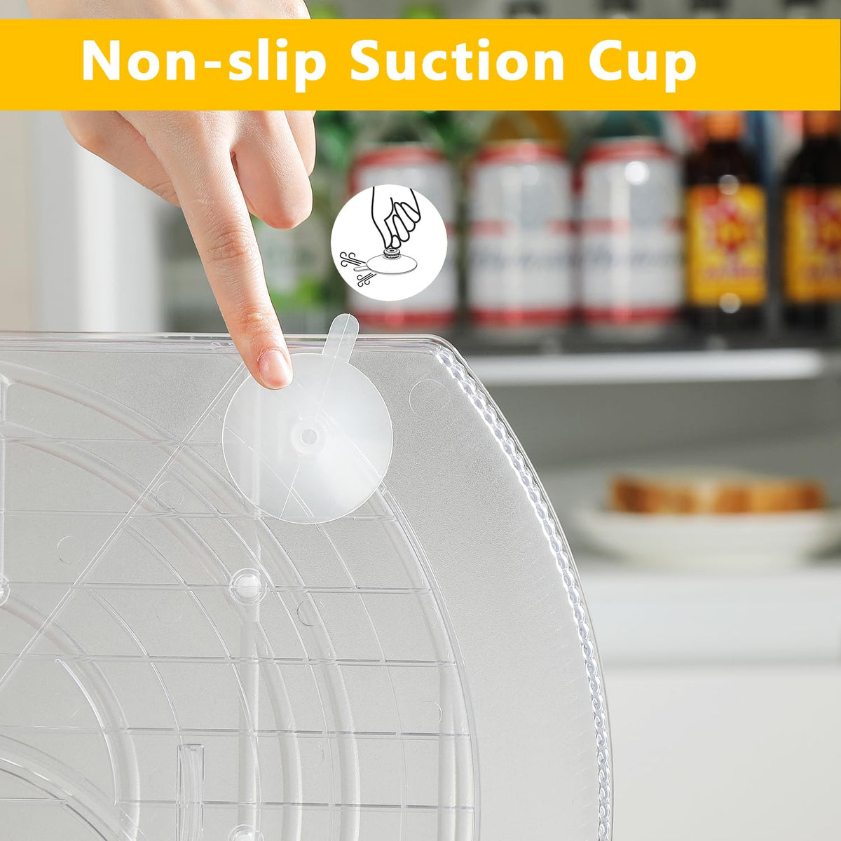 ROWNYEON 2 Pack Lazy Susan Turntable Organiser for Fridge,16.5'' Clear Rectangular Fridge Organisers Storage, Rotating Spice Rack, Fridge Lazy Susan
