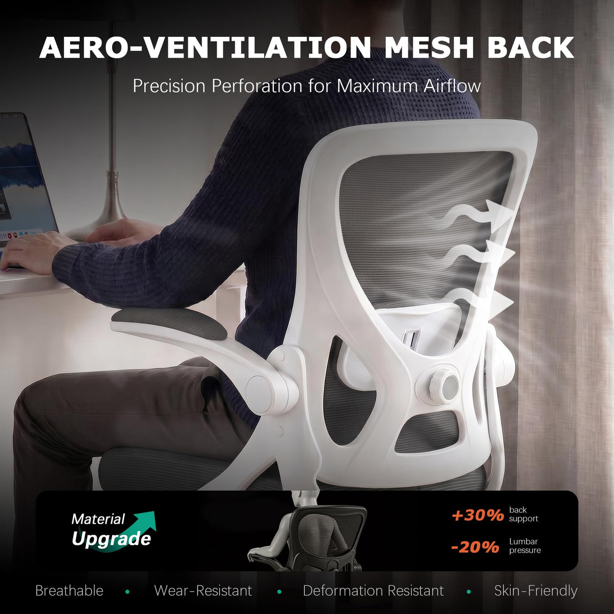 Coscendo Ergonomic Mesh Office Chair with Flip-Up Armrests, Grey