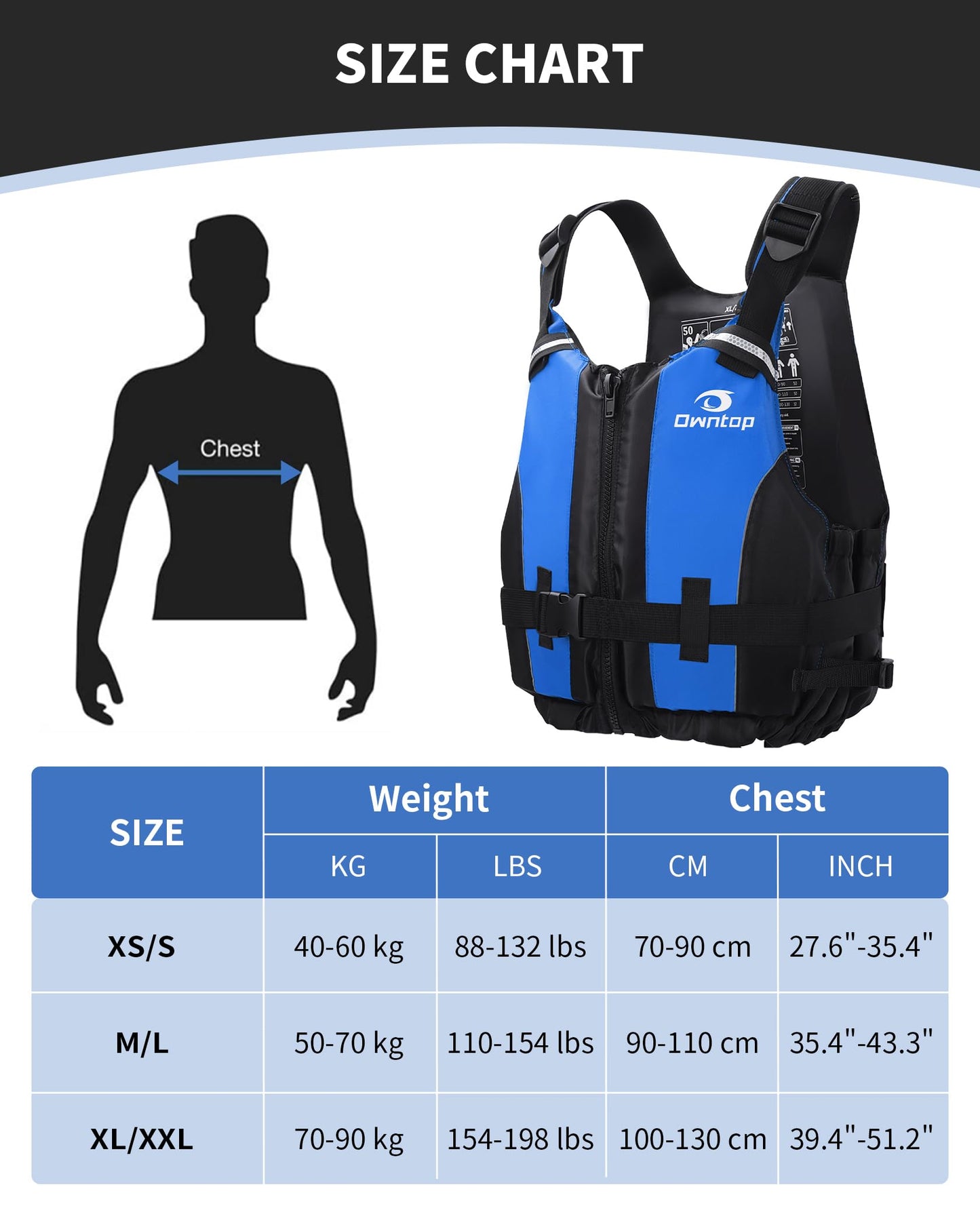 Owntop Buoyancy Aids Adults, Foam Buoyancy Vest Jacket with Crotch Strap Inner Pocket Unisex for Paddleboarding Kayaking Sup Fishing - Blue M/L
