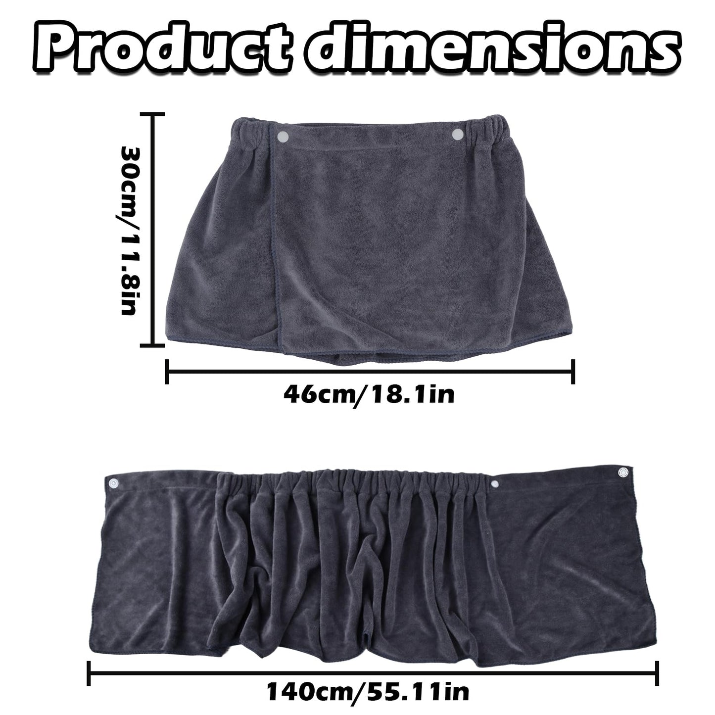 YILANJIN Men's Adjustable Bath Skirt, Gray, Microfiber, One Size, Quick Dry, Modern Style, Beach Towel