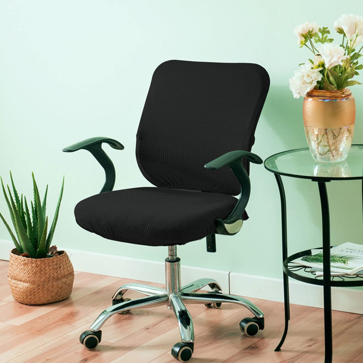 Fenteer Stretch Office Covers Seat Cover Slipcover Desk Seat Cushion Protectors for Computer, Black