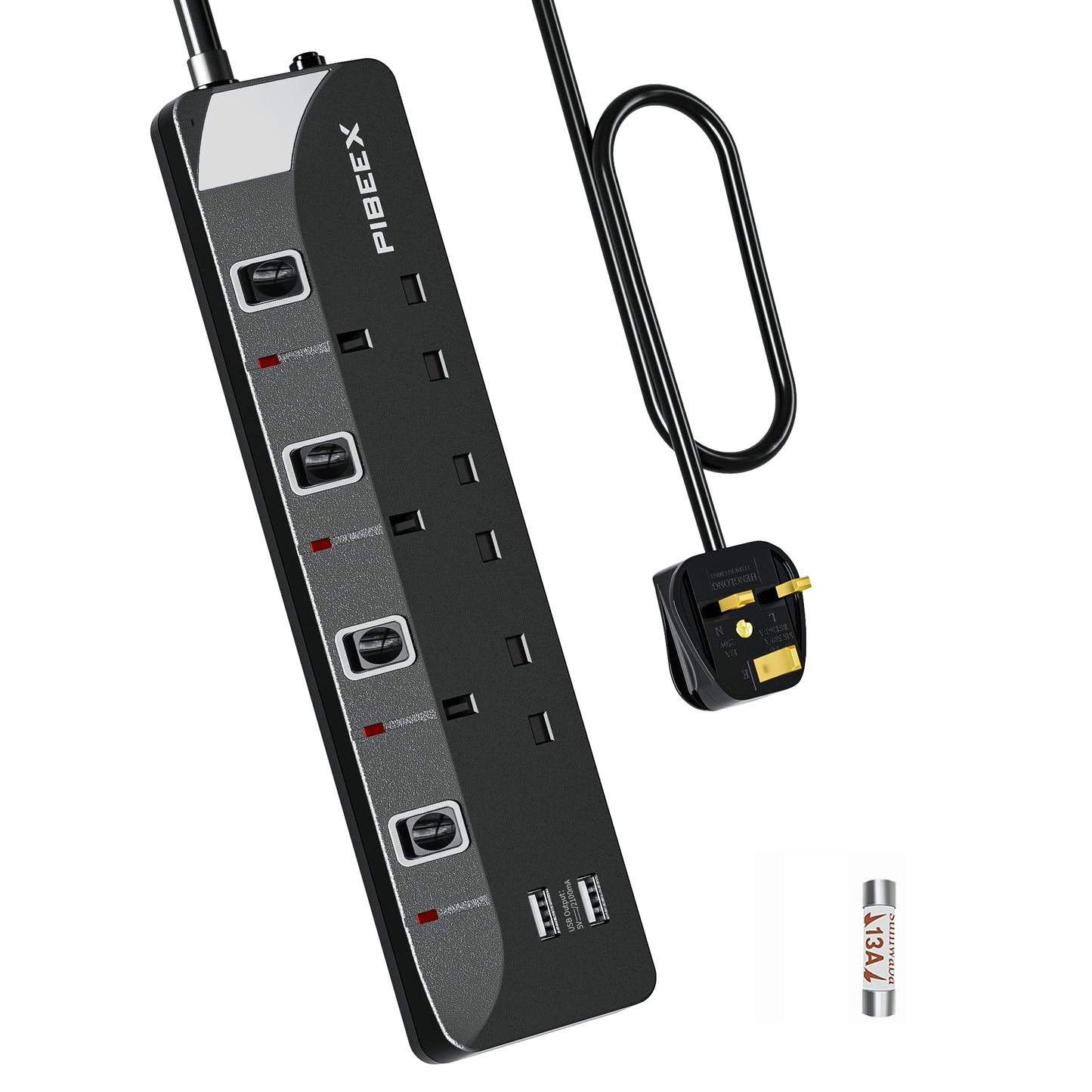 5M Extension Lead With USB, 13A 3250W 3 Way Power Strip with 2 USB Multi Power Plug Extension 5 Meters Long Extension Cord Black Power Strip for Home