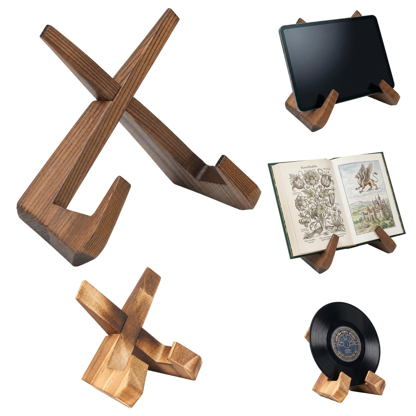 Ligseax Now Playing Vinyl Record Stand – Solid Wooden Record Holder