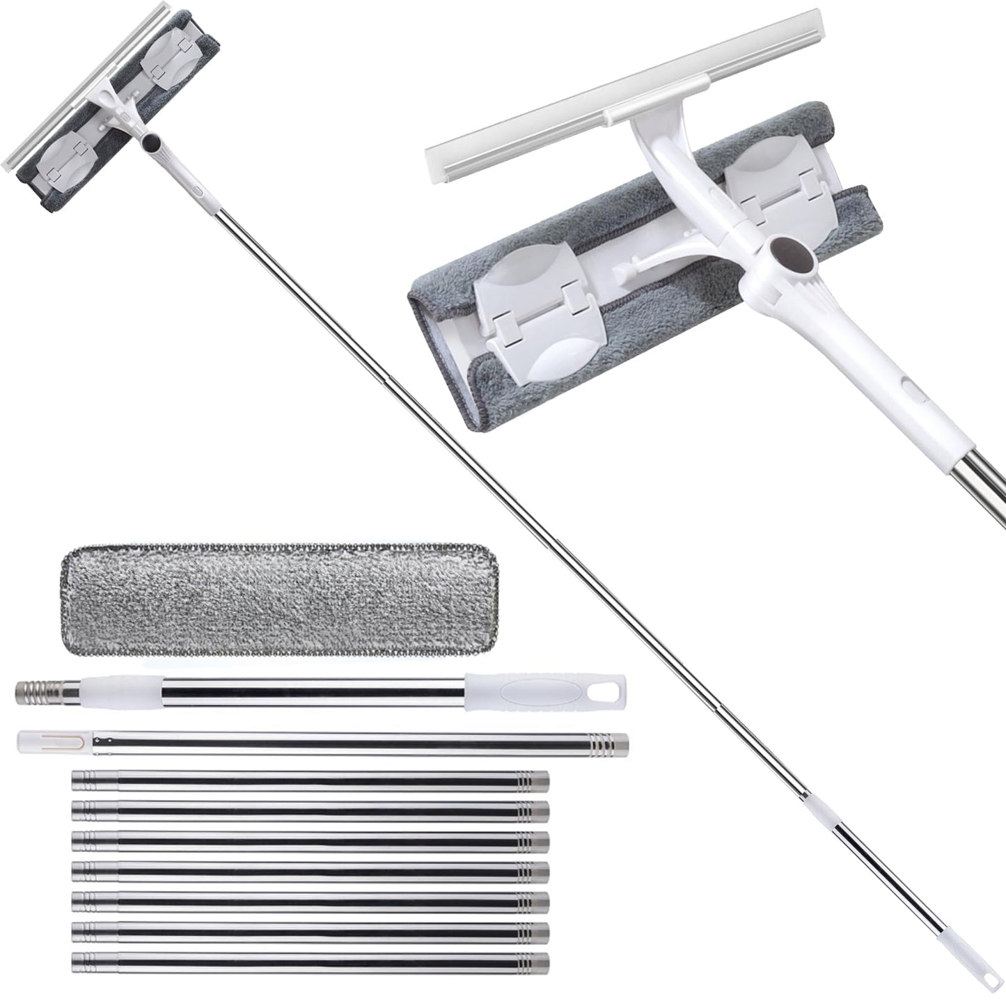 4.2m Telescopic Window Cleaner,Dual Detachable Microfibre Cloth & Premium Silicone Scraper, Window Cleaning Equipment Tool For Windows,Floor