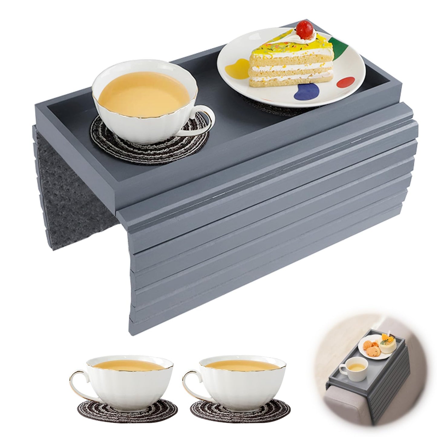 SHILIPAIJC Sofa Arm Tray, Armchair Tray Sofa Arm Table with Cup Mats