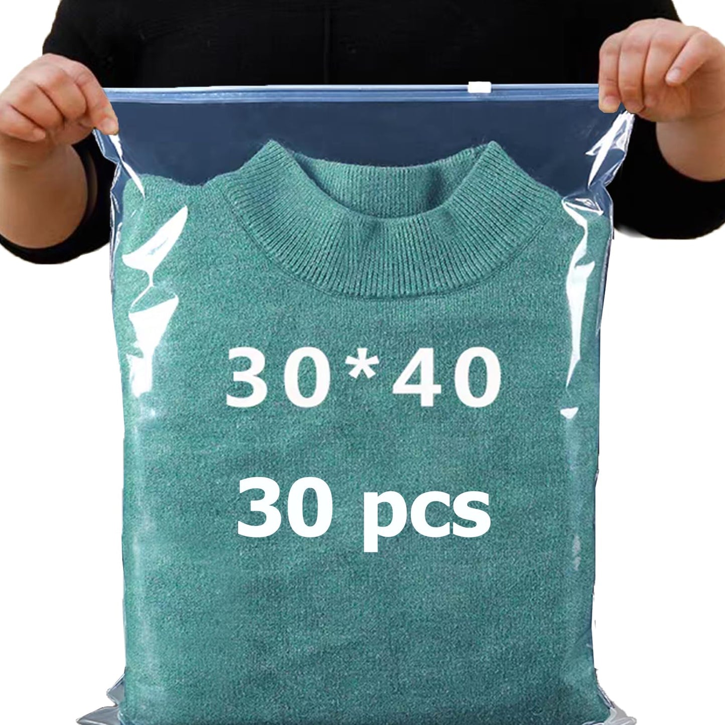 ATB-Foger 30Pcs Transparent Resealable Bag Reusable Zip Lock Bags Perforated Ziploc Bags for Clothes, Shoes, Cosmetics 40 x 30cm