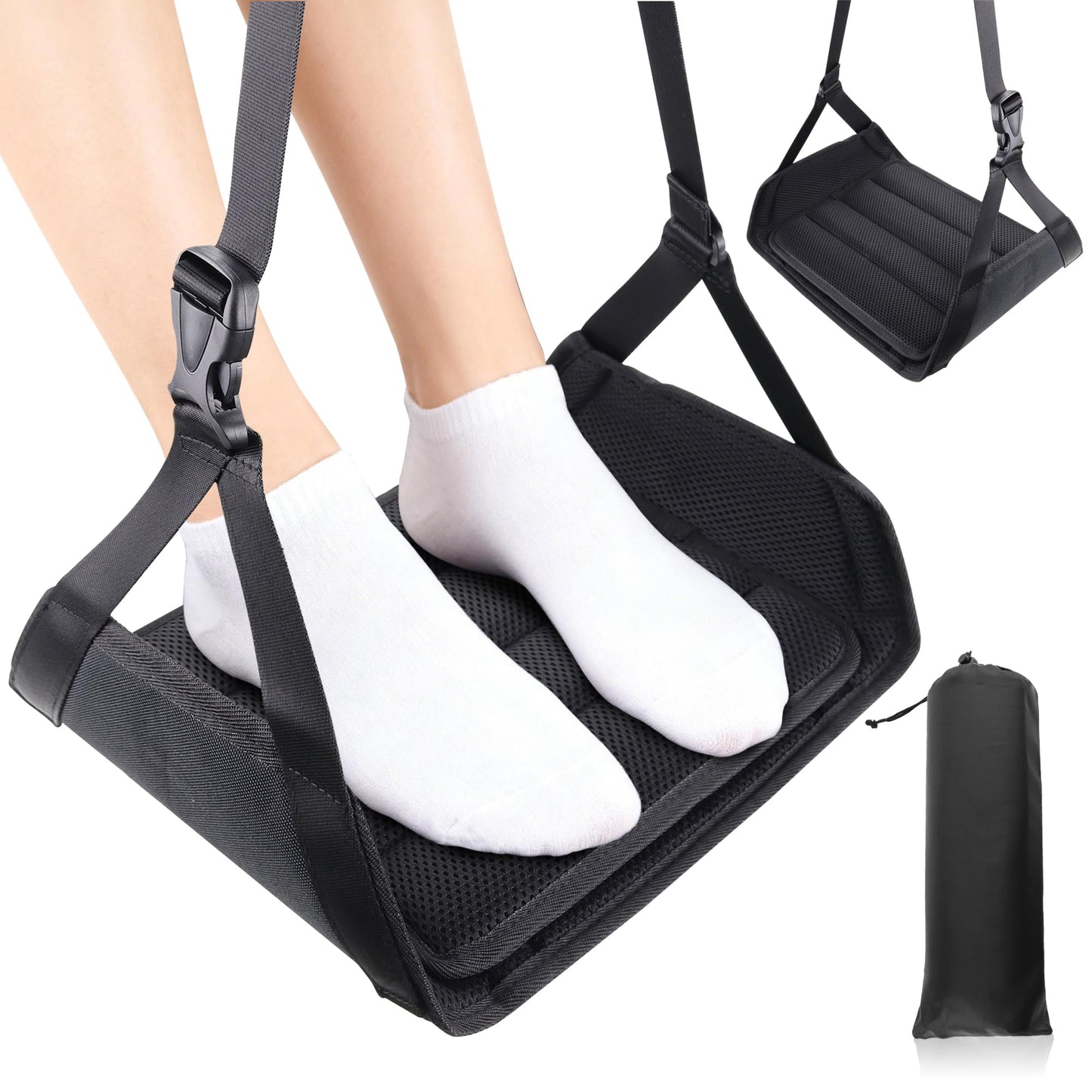 Travel Foot Hammock, Memory Foam & Bamboo Support, Adjustable, Portable